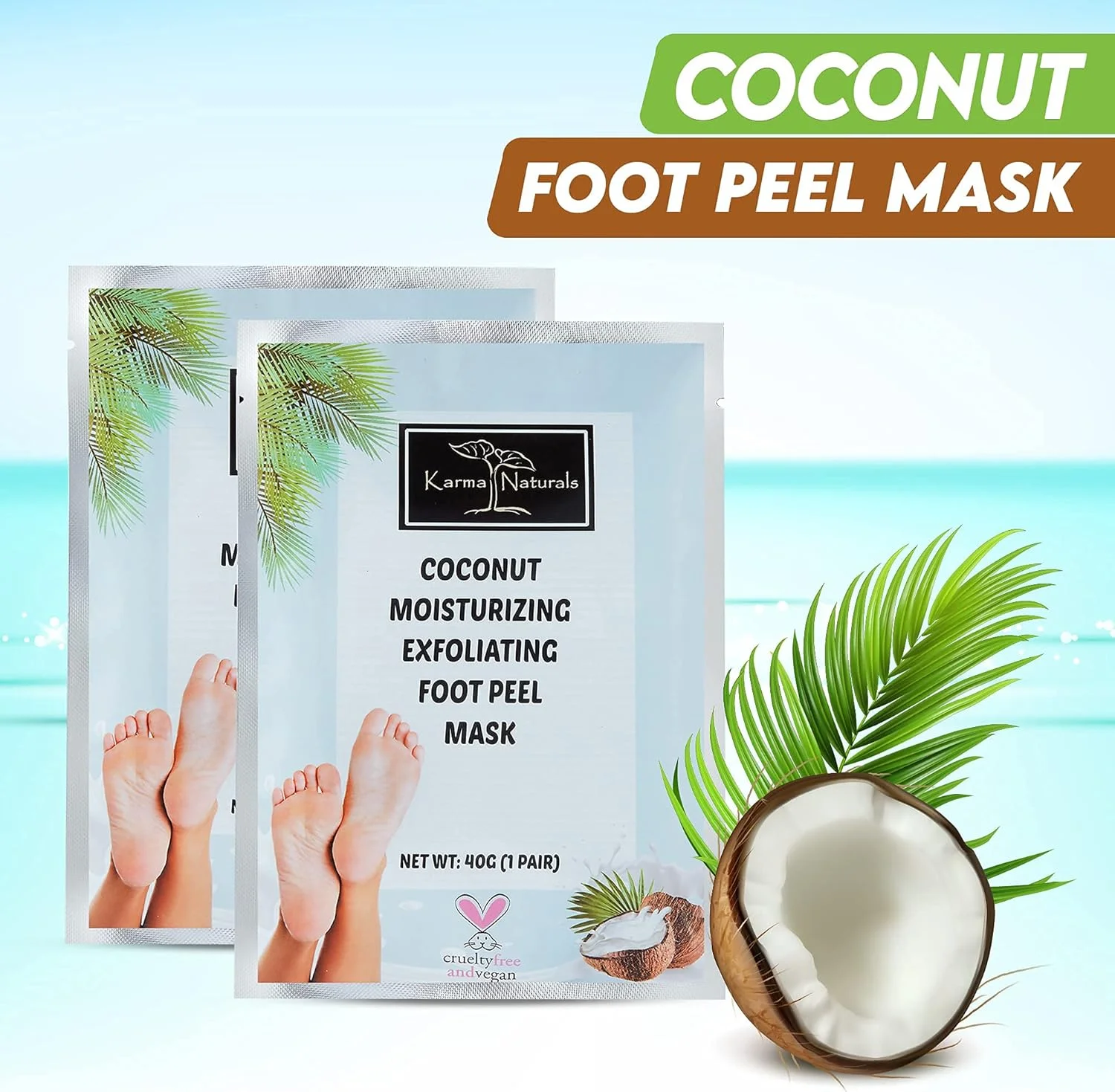 ماسک لایه بردار پا کارما ارگانیک 2 عددی - ماسک لایه بردار نارگیل برای ترمیم پاشنه های ترک خورده، پوست مرده و پینه ها - اثر فوق العاده مرطوب کننده برای پاهای نرم کودکانه [مردان، زنان]