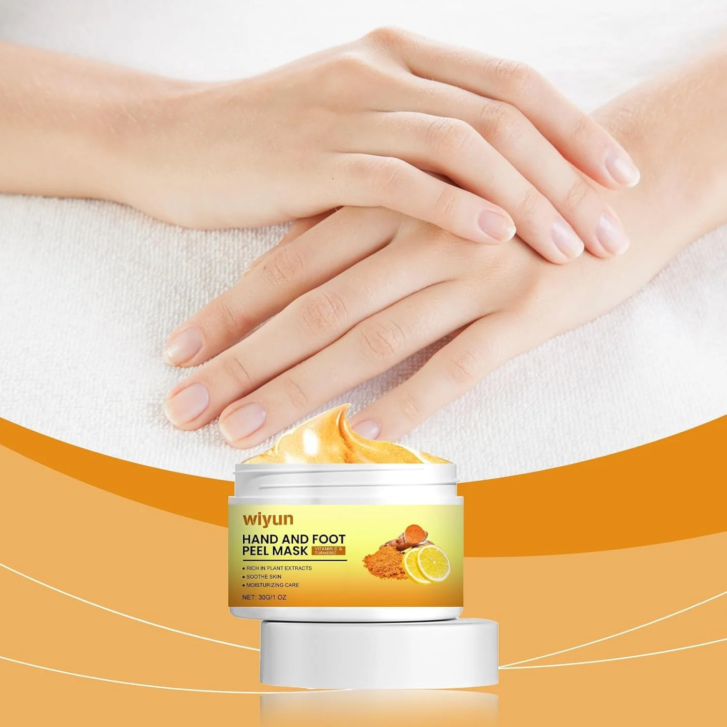ماسک لایه بردار دست و پا ویتامین C و زردچوبه، ماسک مومی آبرسان و مغذی، لایه بردار و ترمیم کننده برای پوست های خشک، زبر و ترک خورده، درمان مراقبت فشرده دست، نرم کننده پوست برای آقایان و بانوان در خانه
