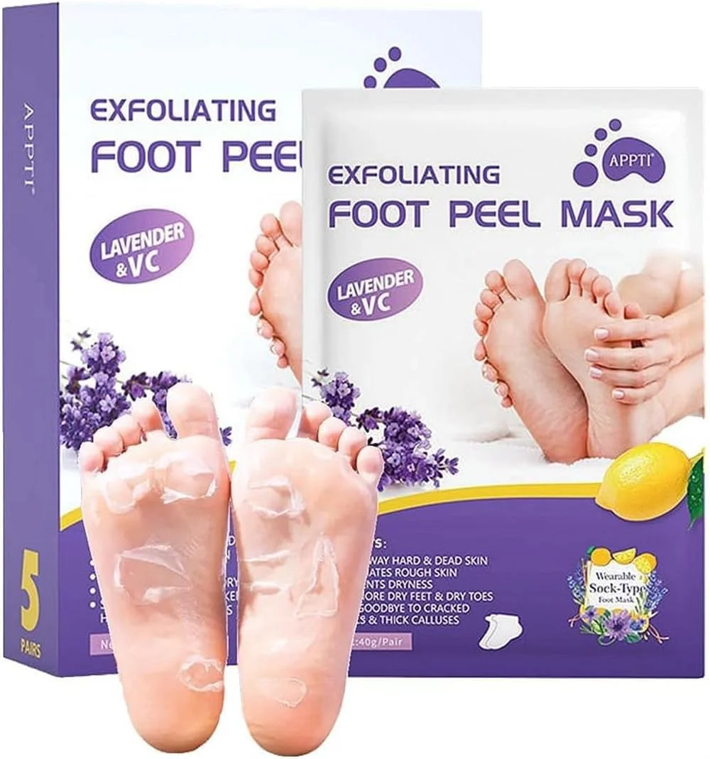 ماسک لایه بردار پا، لایه بردار از بین برنده پینه و پوست مرده، ماسک لایه بردار پا، برای داشتن پوست نرم و لطیف کودکانه، از بین بردن پوست مرده، خشکی، ترک پا و پینه، اسپا، لایه بردار طبیعی (5 جفت)