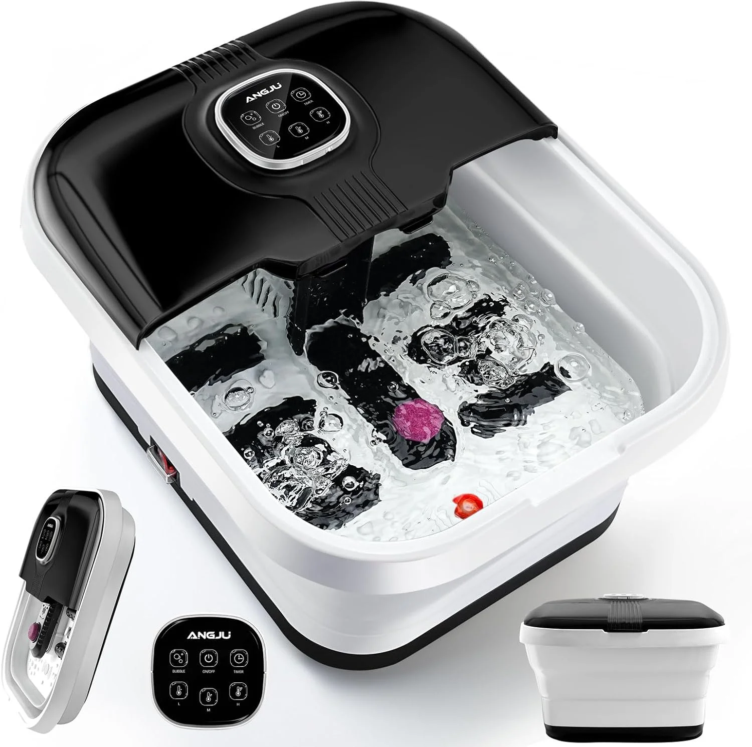 حمام پای تاشو آنجو با گرمایش، کنترل دمای از راه دور و حباب، وان ماساژور پا با 6 غلتک ماساژ، تایمر و سنگ پا، دستگاه برقی خیساندن پا برای تسکین استرس حمام پای تاشو آنجو با گرمایش، کنترل دمای از راه دور و حباب، وان ماساژور پا با 6 غلتک ماساژ، تایمر و سنگ پا، دستگاه برقی خیساندن پا برای تسکین استرس