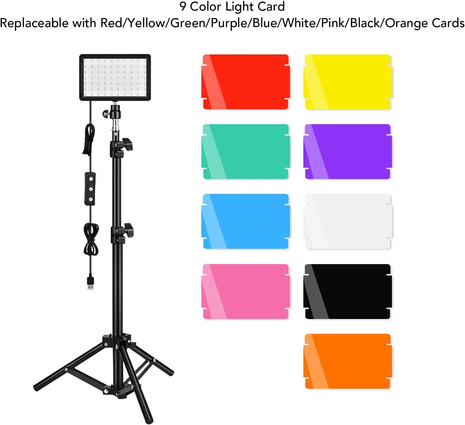 کیت نورپردازی ویدیو، چراغ ال ای دی با پایه سه پایه قابل تنظیم، 70 مهره ال ای دی، 9 حالت نورپردازی، عکاسی، تغذیه از طریق USB، طول عمر 50000 ساعت