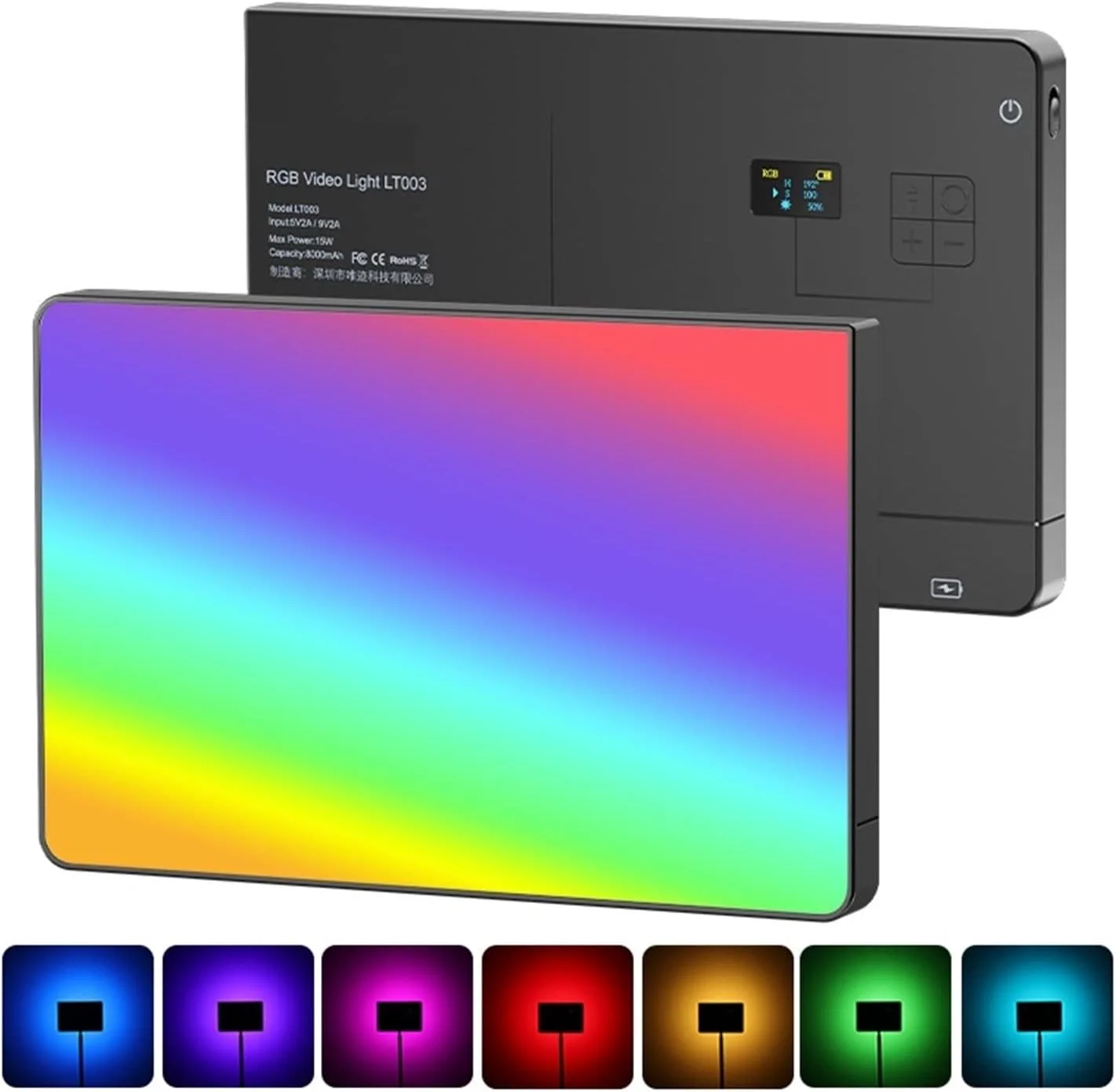 نور ویدئویی RGB مدل LT003، پنل نور تمام رنگی، 8000mAh، قابل تنظیم 2500-9000K، CRI 95+، لامپ استودیویی عکس، 266 مهره، مناسب پخش زنده