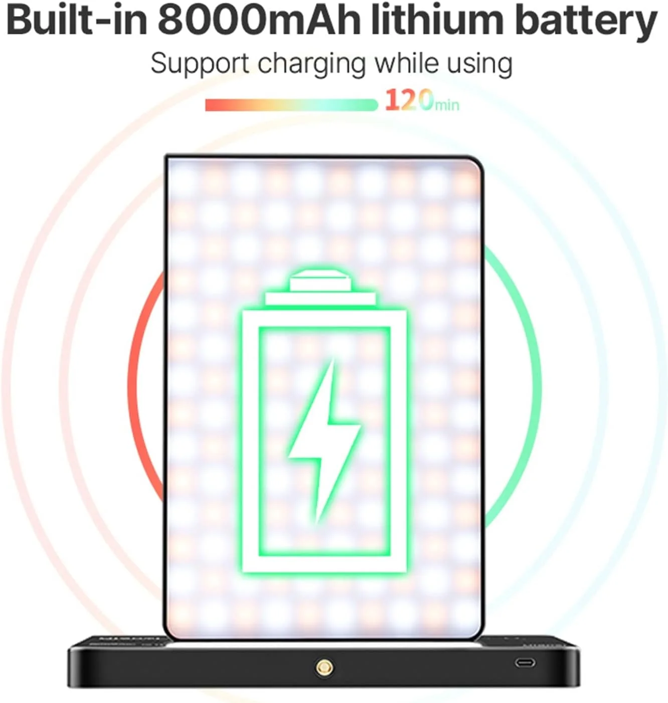 نور ویدئویی RGB مدل LT003، پنل نور تمام رنگی، 8000mAh، قابل تنظیم 2500-9000K، CRI 95+، لامپ استودیویی عکس، 266 مهره، مناسب پخش زنده