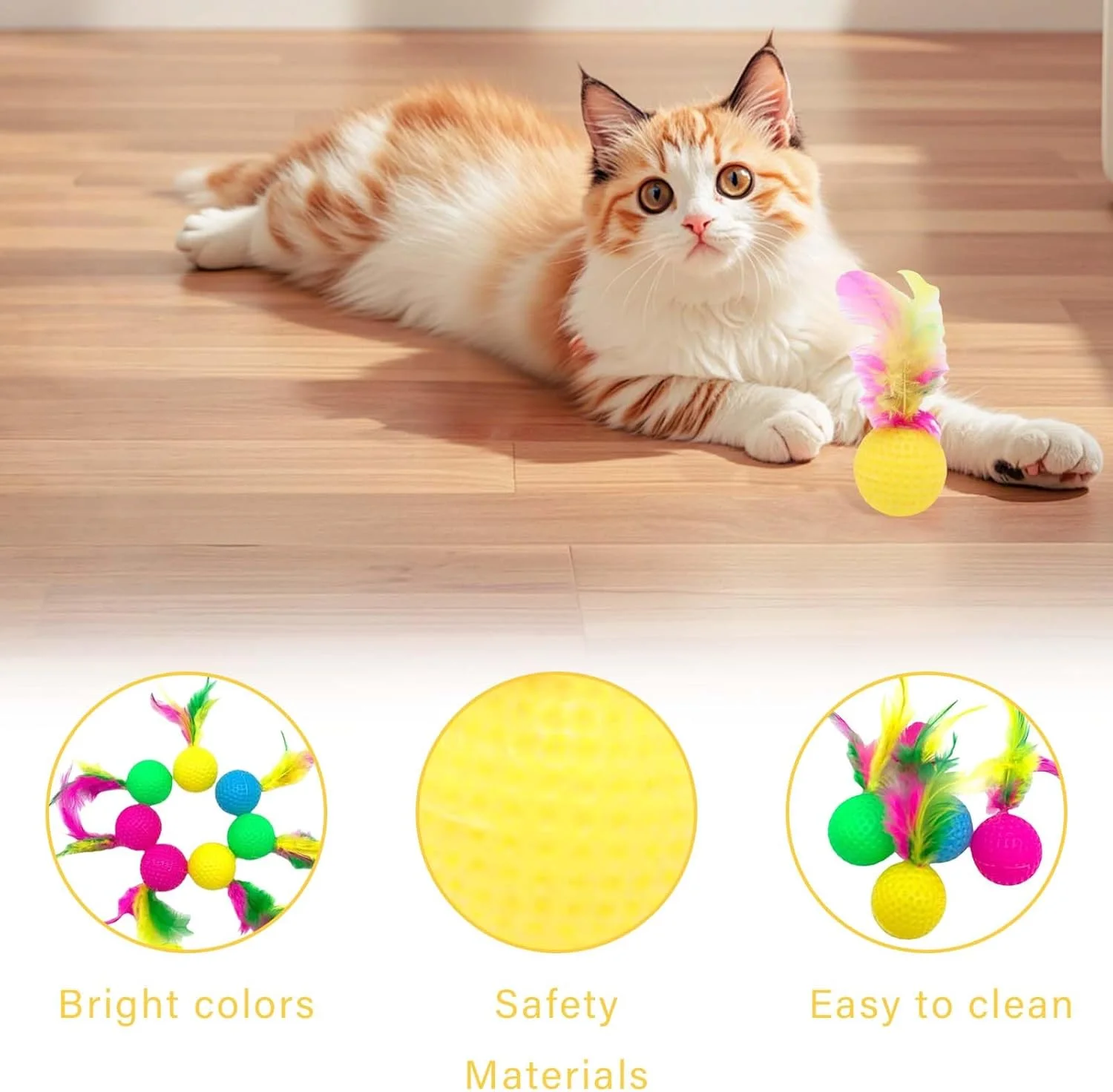 بسته ۱۲ عددی توپ بازی گربه با پر، توپ بازی گربه، توپ فومی رنگارنگ بچه گربه، اسباب بازی گربه، توپ لاتکس گربه، اسباب بازی، توپ تعادلی برای گربه ها
