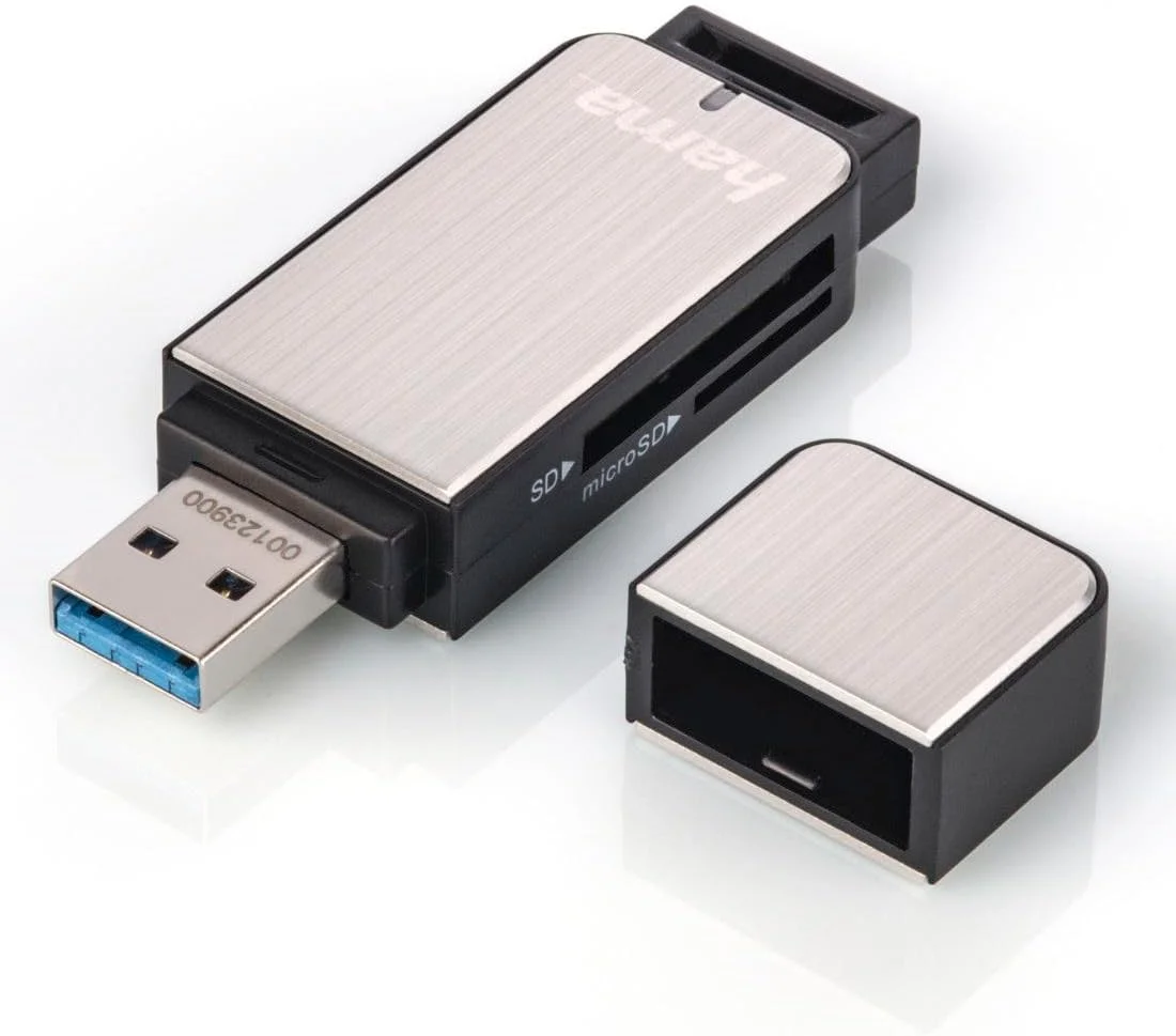 هاما | کارت خوان USB 3.0 برای کارت های حافظه SD/MicroSD | آلومینیوم/نقره ای هاما | کارت خوان USB 3.0 برای کارت های حافظه SD/MicroSD | آلومینیوم/نقره ای