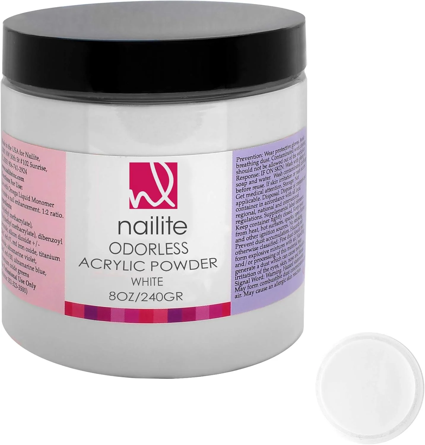 پودر اکریلیک حرفه ای بدون بو برای سیستم کاشت ناخن، مقاوم، ماندگار، فرمول EMA و بدون زرد شدن - سفید (226 گرم)