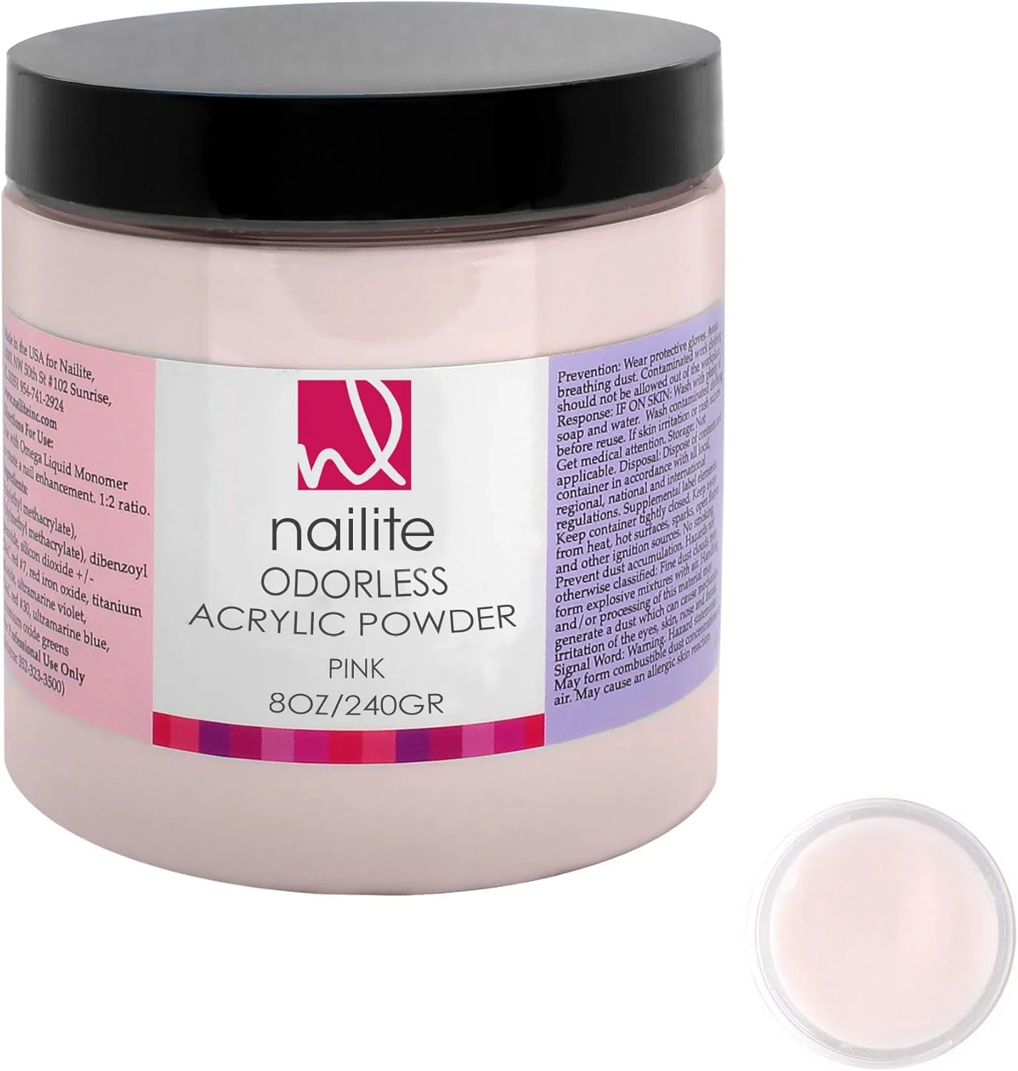 پودر اکریلیک حرفه ای بدون بو برای سیستم کاشت ناخن، مقاوم، ماندگار، فرمول EMA و اثر ضد زردی - صورتی (226 گرم)