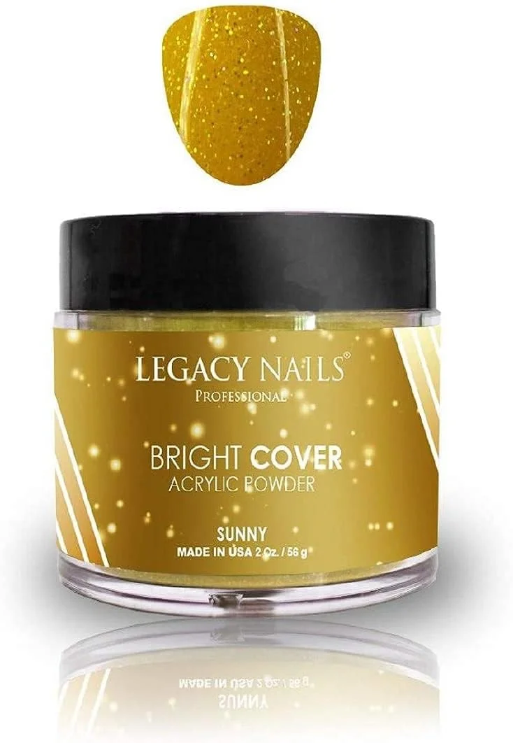 پودر اکریلیک پوشش کامل رنگی روشن حرفه ای Legacy Nails، رنگ آفتابی، 56 گرم، با درخشش و براقیت برای کاشت ناخن