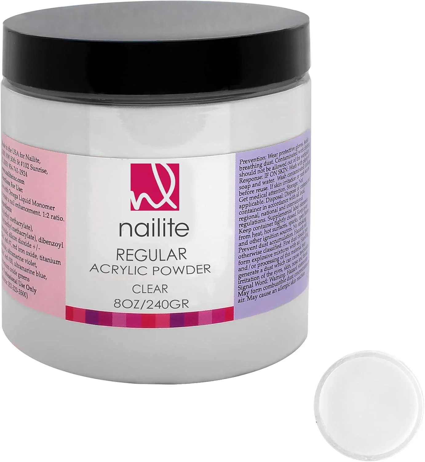 پودر اکریلیک حرفه ای معمولی برای کاشت ناخن، سیستم خشک شدن آهسته، فرمول EMA و اثر ضد زردی - شفاف (226 گرم)