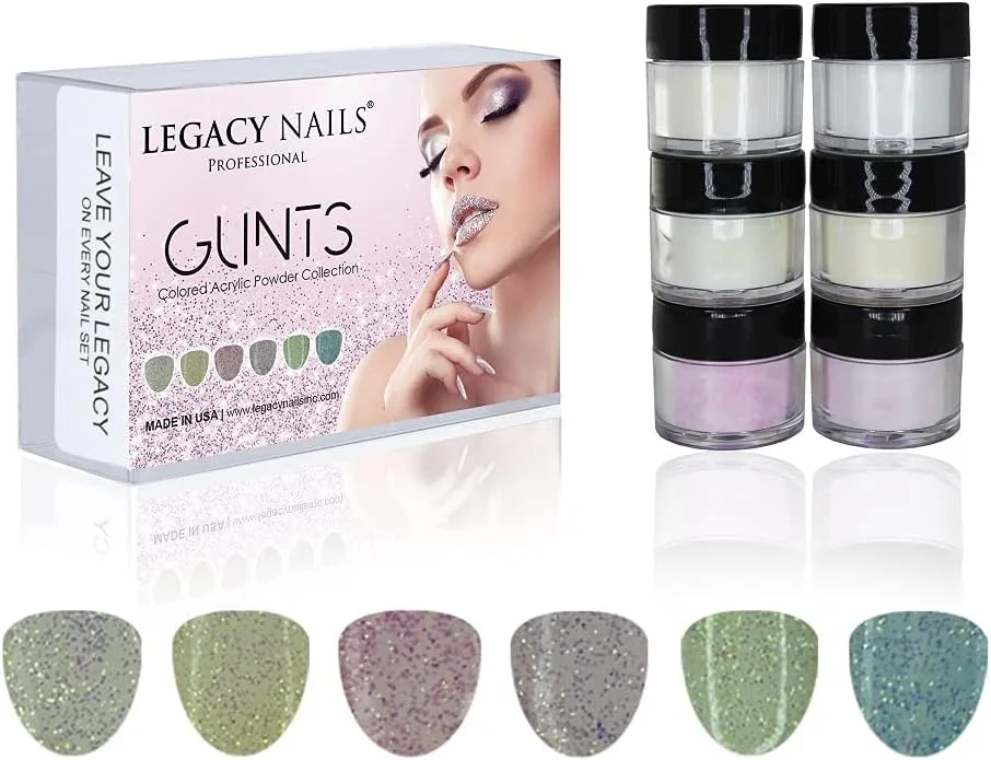 مجموعه پودر اکریلیک حرفه ای Legacy Nails، ست هنر ناخن 6 رنگ برای مانیکور DIY برای دیپ و اکستنشن ناخن اکریلیک (مجموعه GLINTS)