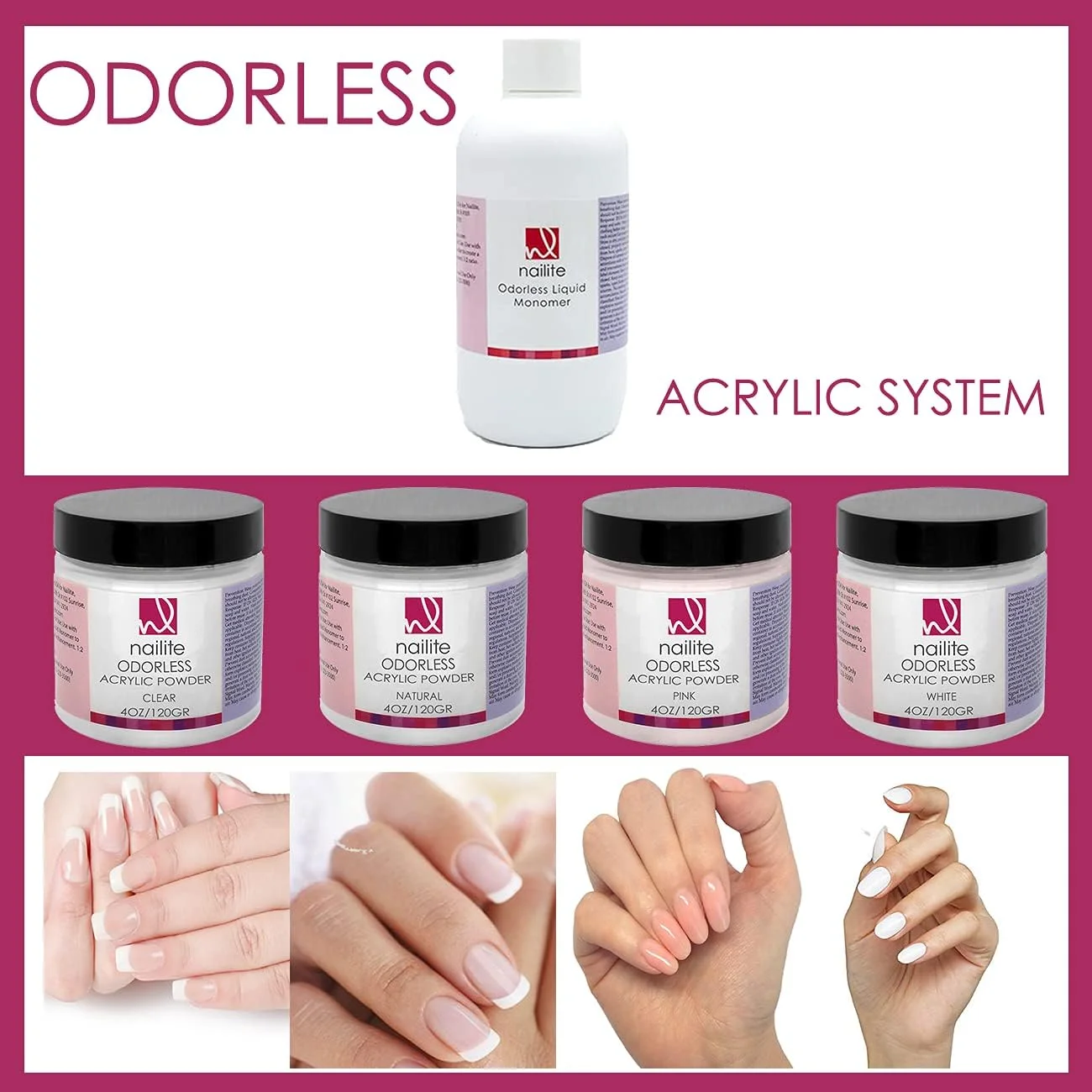 پودر اکریلیک حرفه ای بدون بو برای سیستم کاشت ناخن، مقاوم، ماندگار، فرمول EMA و اثر ضد زردی - شفاف (113 گرم)