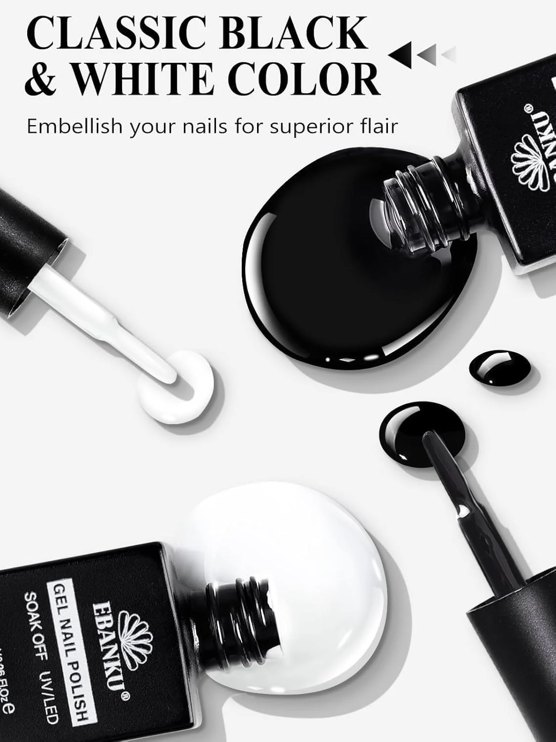 ست لاک ژل ناخن سفید و مشکی، 2 عدد لاک سفید و مشکی با تاپ کت و بیس کت، ماندگاری بالا، براق، قابل برداشتن با استون، مناسب برای استفاده حرفه ای، سالن و منزل ست لاک ژل ناخن سفید و مشکی، 2 عدد لاک سفید و مشکی با تاپ کت و بیس کت، ماندگاری بالا، براق، قابل برداشتن با استون، مناسب برای استفاده حرفه ای، سالن و منزل