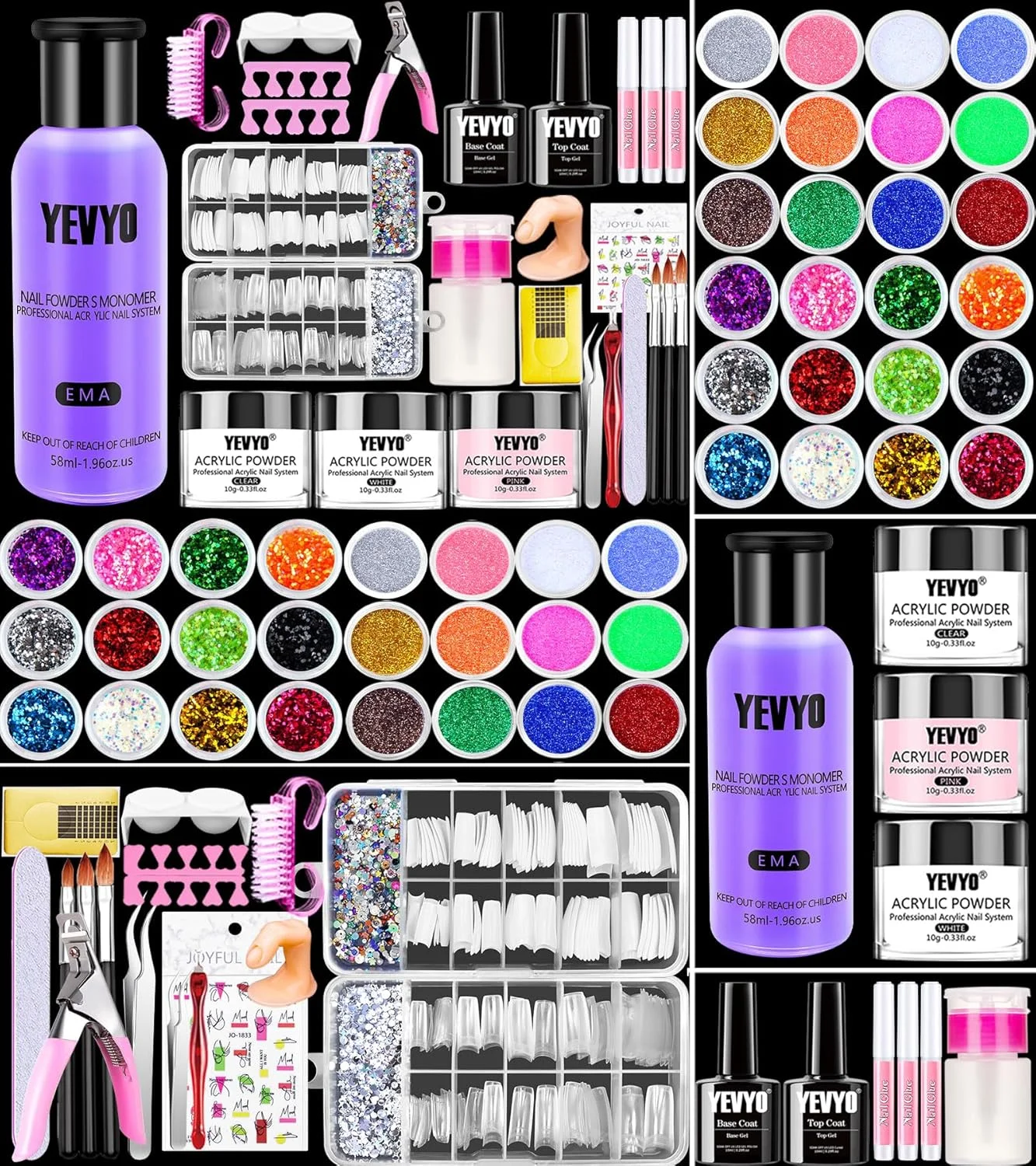ست ناخن اکریلیک، پودر اکریلیک اکلیلی 24 رنگ، ست مایع مونومر، ست کیت ناخن حرفه ای با همه چیز، برس های اکریلیک و 200 عدد تیپ ناخن برای اکستنشن مبتدی