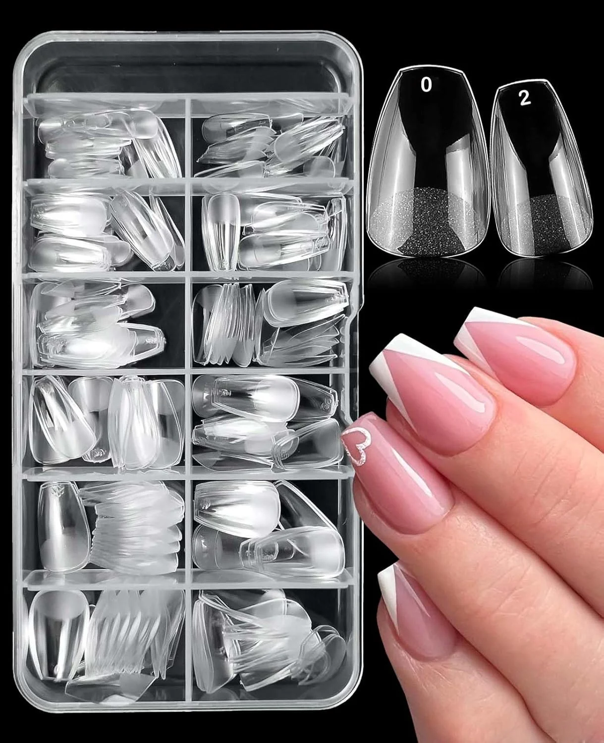 ست تزئینات ناخن، 240 عدد ناخن مصنوعی شفاف تابوتی، کیت ناخن های مصنوعی فوق العاده کوتاه، پوشش کامل، کیت ناخن اکریلیک با برچسب های تزئینی ناخن، ست تزئینات زنانه برای طراحی اکستنشن ناخن