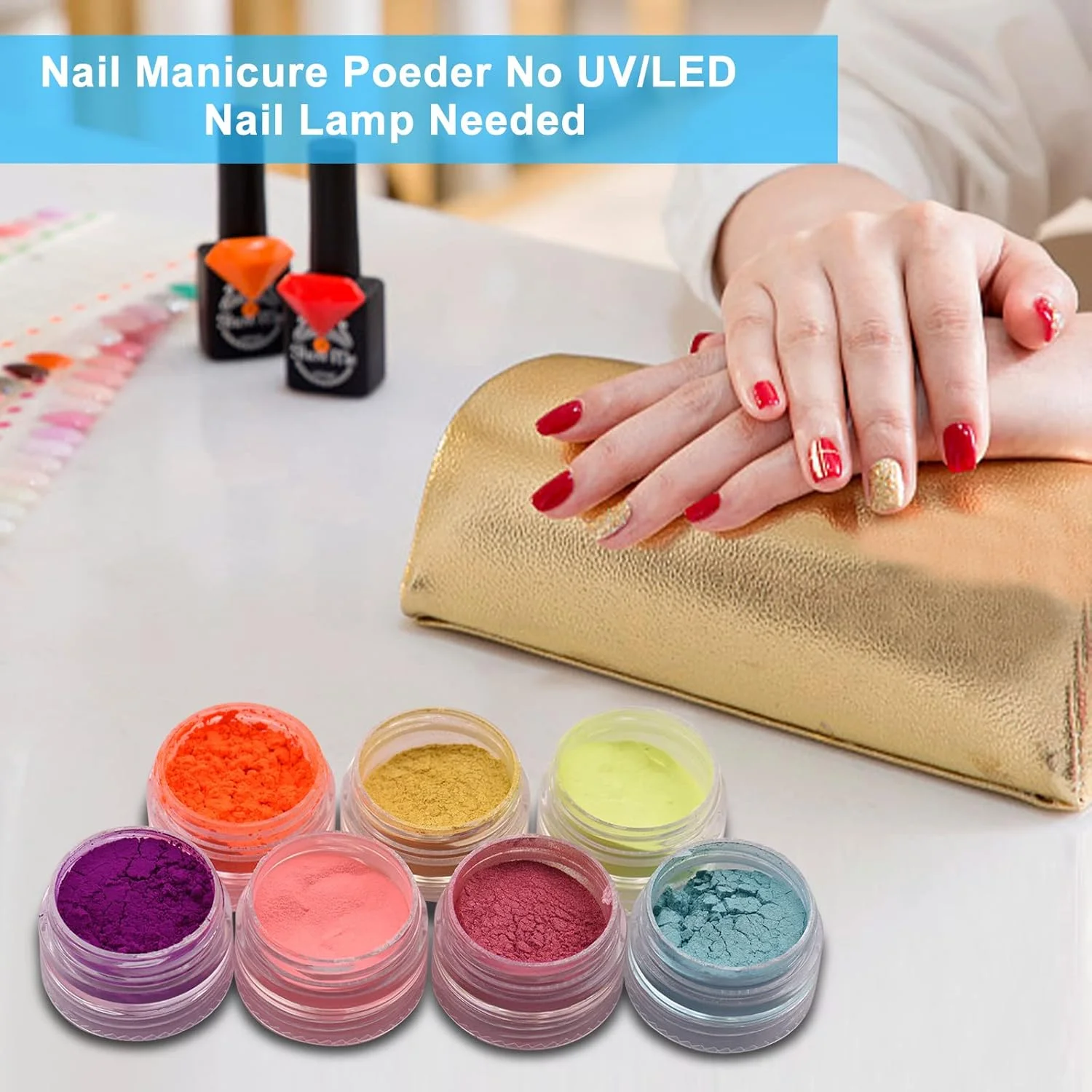 پودر ناخن در 6 رنگ، پودر اکلیلی طراحی ناخن، پولک های کریستالی براق برای کاشت ناخن فرانسوی، مانیکور ناخن، نیاز به لامپ UVLED