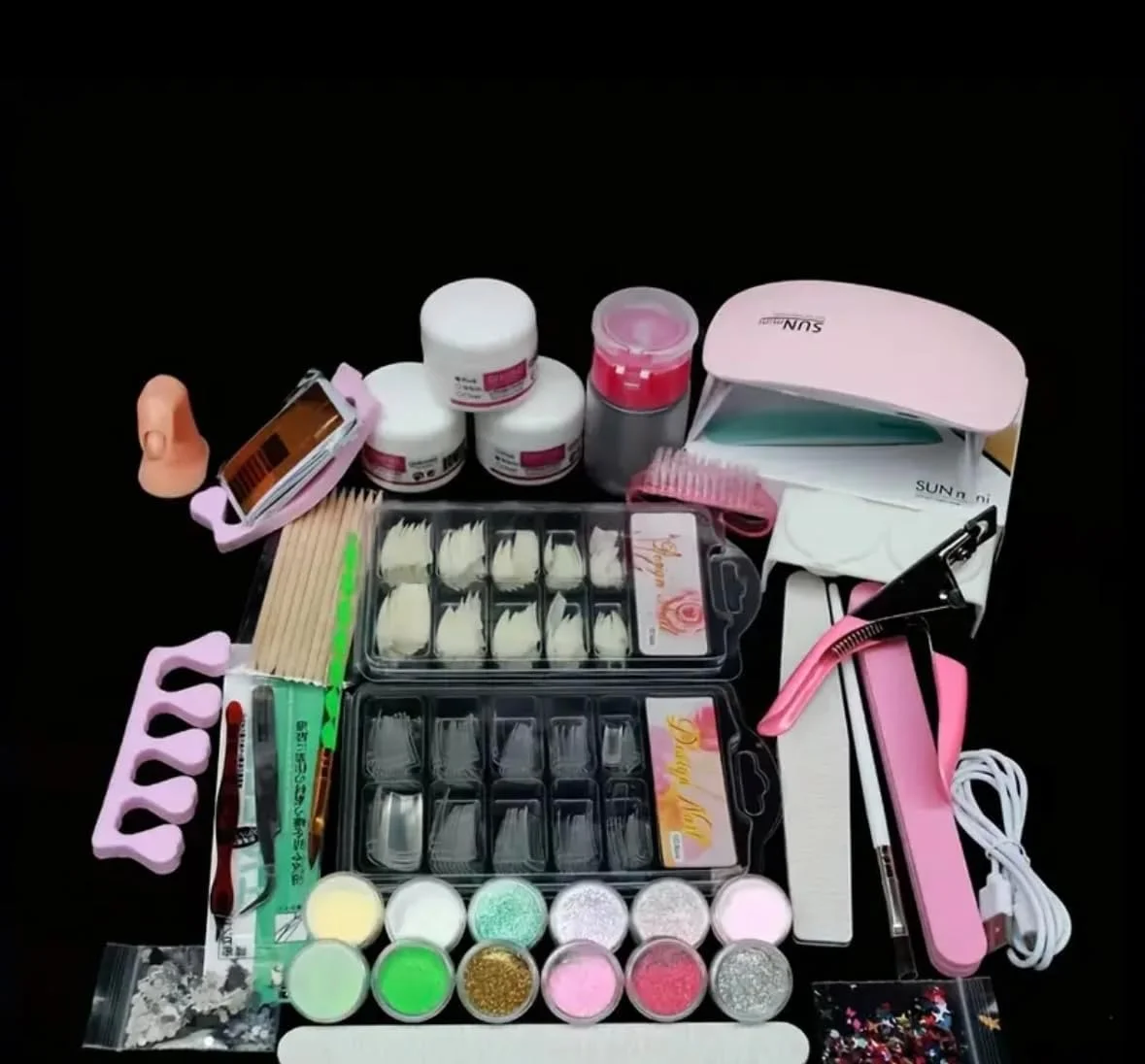 ست کامل کاشت ناخن اکریلیک برای مبتدیان، پودر اکریلیک براق در ۱۲ رنگ، ابزار و لوازم جانبی کاشت ناخن