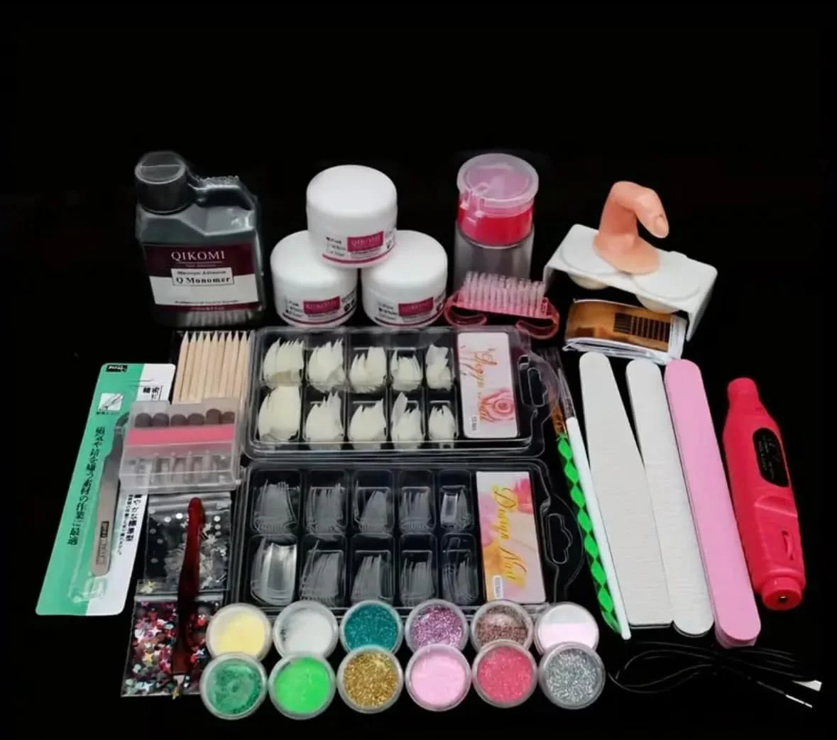 ست کامل کاشت ناخن اکریلیک برای مبتدیان، پودر اکریلیک براق در ۱۲ رنگ، ابزار و لوازم جانبی کاشت ناخن