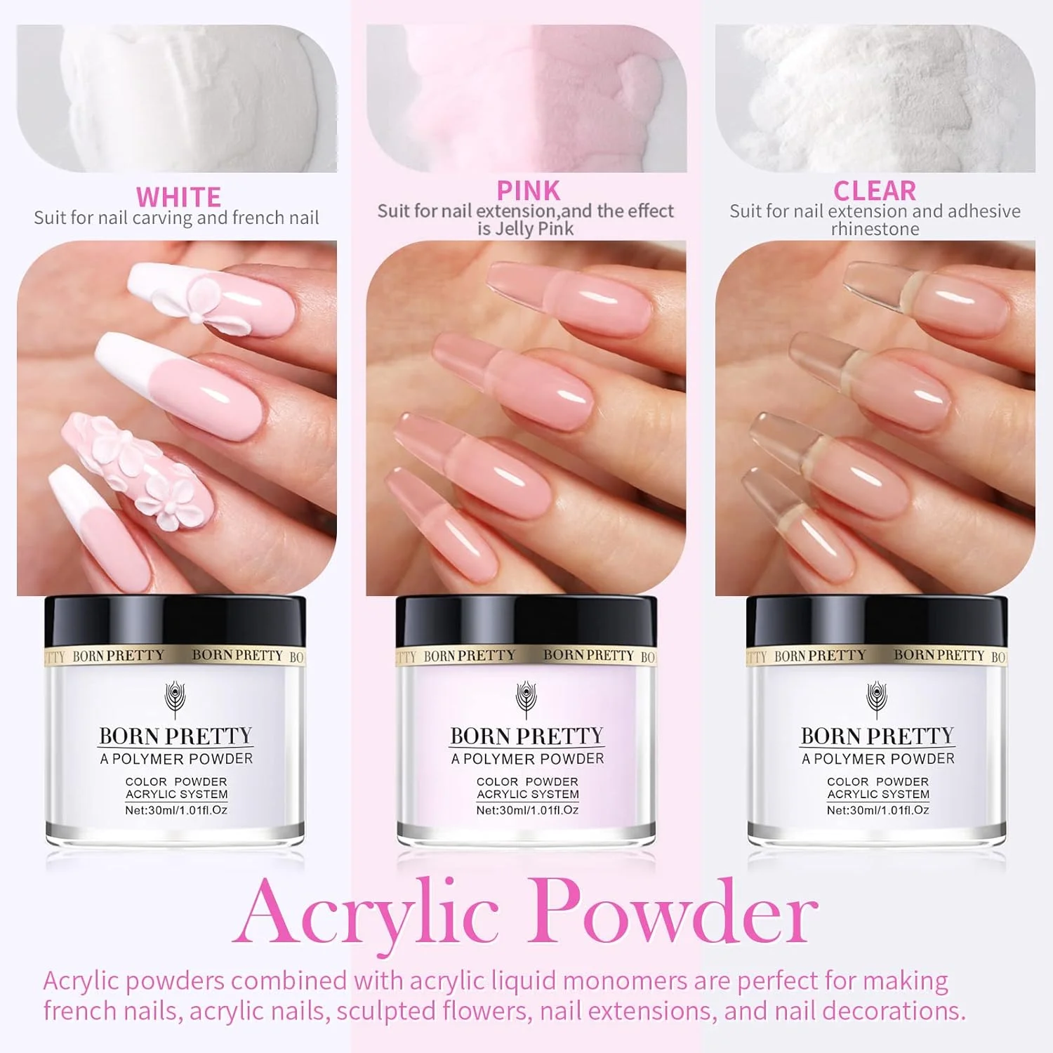 ست کامل کاشت ناخن آکریلیک بورن پریتی، شامل 96 قطعه پودر آکریلیک و لیکوئید مونومر به همراه 24 رنگ اکلیل، قلم موی کاشت ناخن آکریلیک، تیپ ناخن، پرایمر ناخن و لوازم طراحی ناخن برای کاشت - هدیه