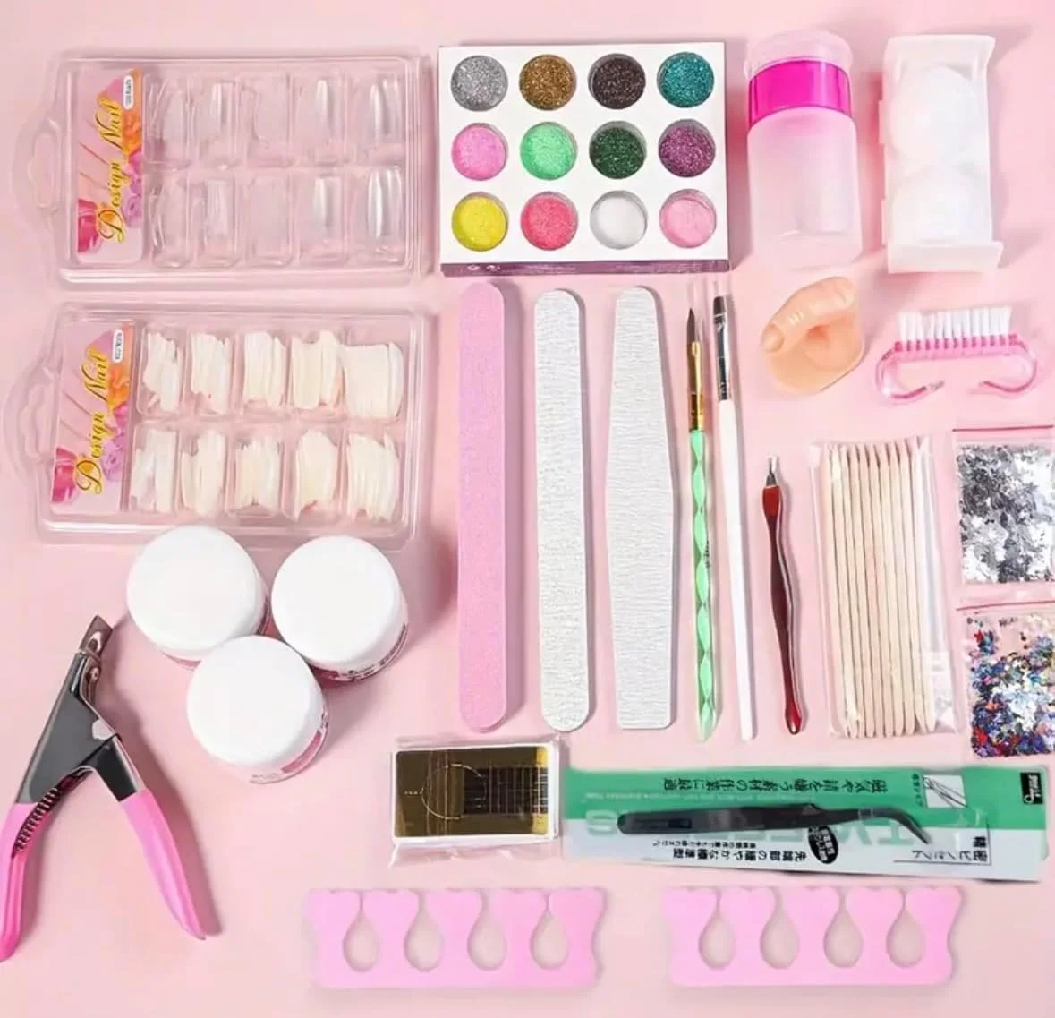 ست کامل کاشت ناخن اکریلیک برای مبتدیان، پودر اکریلیک براق در ۱۲ رنگ، ابزار و لوازم جانبی کاشت ناخن