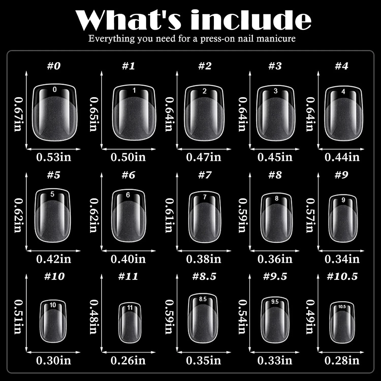 ۳۶۰ عدد تیپ ناخن مربعی فوق العاده کوتاه پوشش کامل شفاف اکریلیک مصنوعی در ۱۵ سایز مختلف برای کاشت ناخن