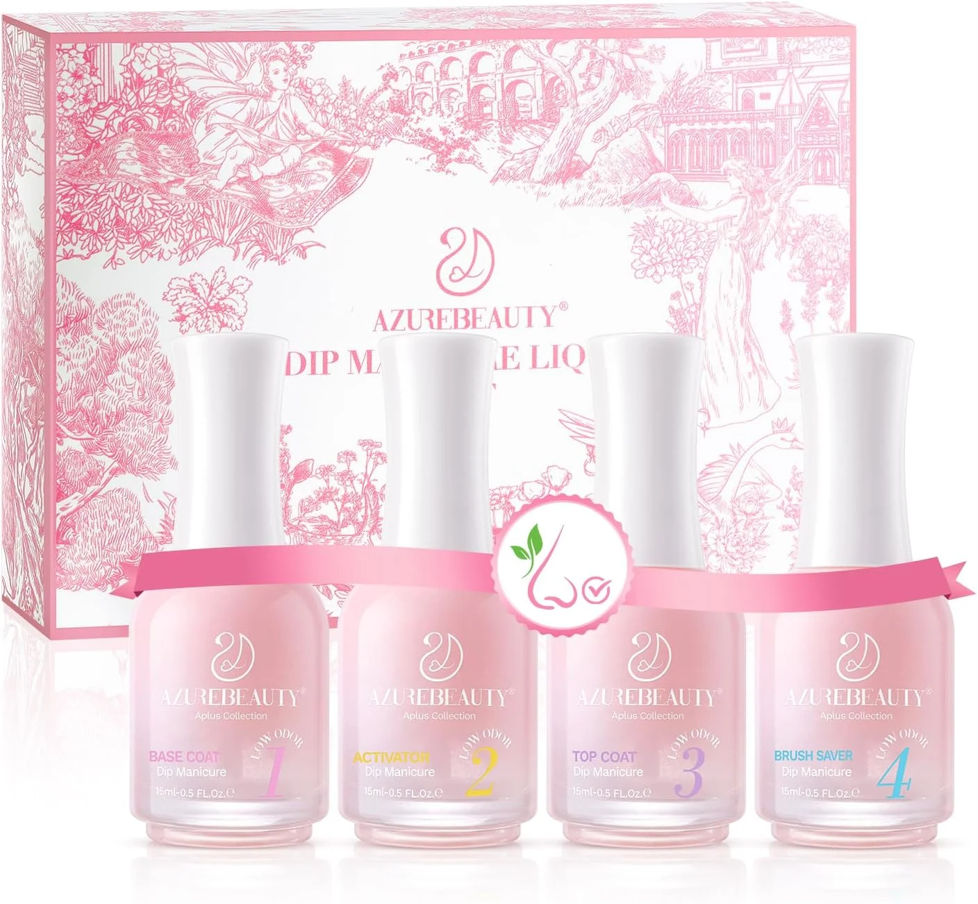 مجموعه مایع پودر دیپ آژور بیوتی، 4 عدد 15 میلی لیتر، فعال کننده بیس، تاپ کت، محافظ برس و سوهان ناخن، ابزارهای ضروری برای کیت دیپ، بدون نیاز به لامپ