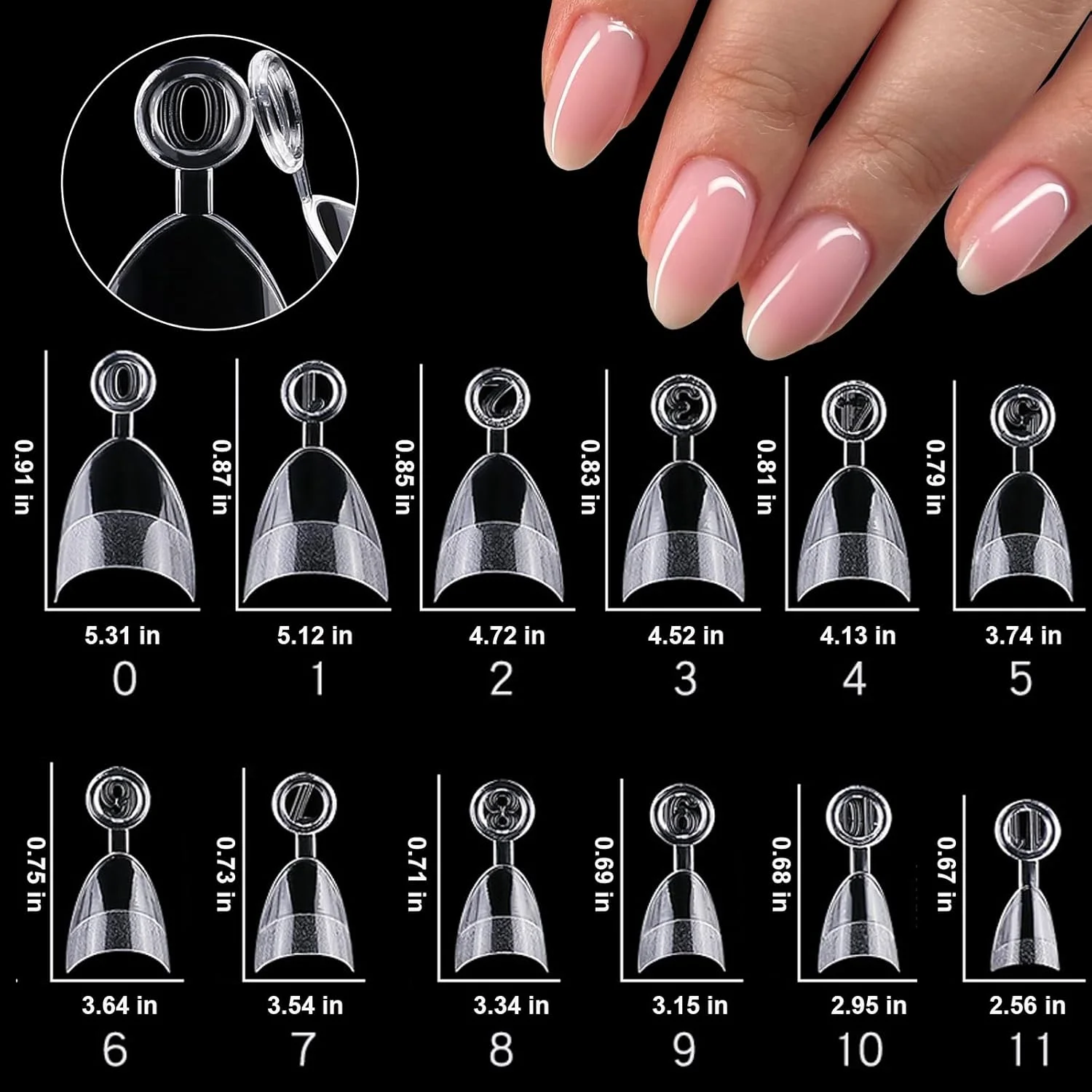 ۶۰۰ عدد نوک ناخن مصنوعی کوتاه خنجری، ناخن های مصنوعی شفاف، نیم پوشش ناخن های اکریلیک بادامی کوتاه، کیت نوک ناخن مصنوعی با برچسب تزئینی برای کاشت ناخن در ۱۲ سایز