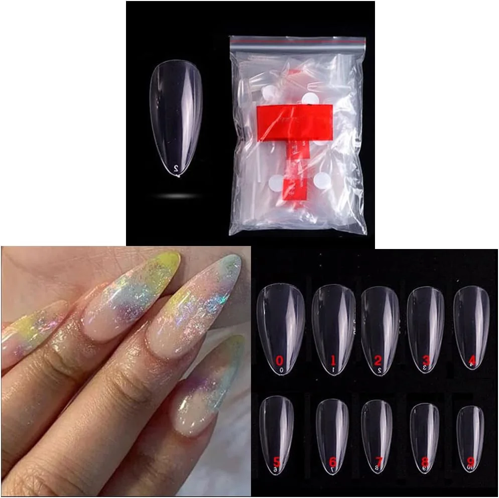 ناخن مصنوعی S.A.V.I، 500 عدد نوک ناخن شفاف برای ناخن های اکریلیک/ناخن های پودری/ژل ناخن، مناسب طراحی ناخن در خانه، 50 عدد در هر سایز (بادامی متوسط)