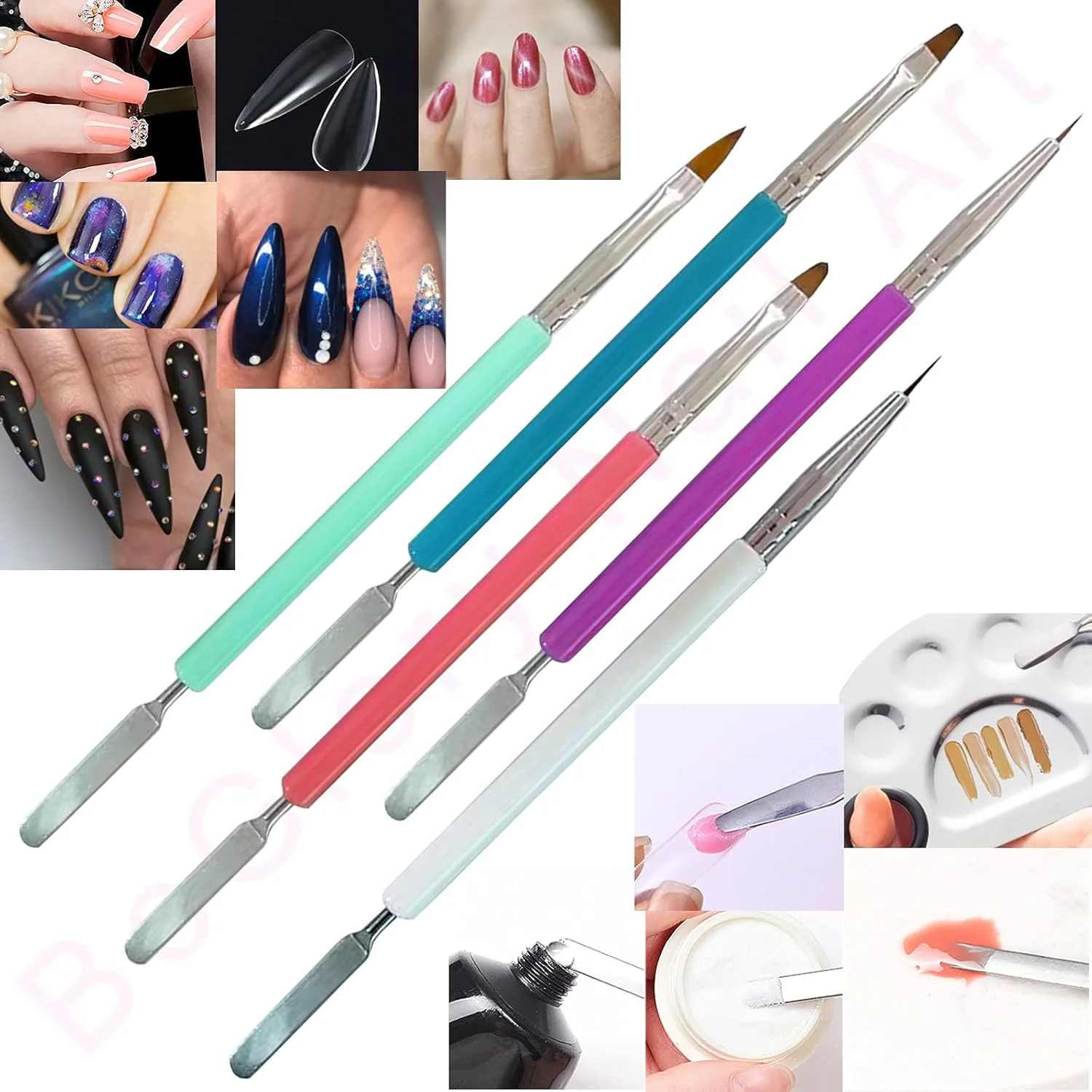 505 عدد برس طراحی ناخن اکریلیک به همراه تیپ ناخن مصنوعی، برس دو سر ژل، برس انتخاب کننده ژل UV اکریلیک، برس سه بعدی طراحی ناخن اکریلیک، ناخن مصنوعی نوک تیز مناسب پودر دیپ و کاشت ناخن (C)