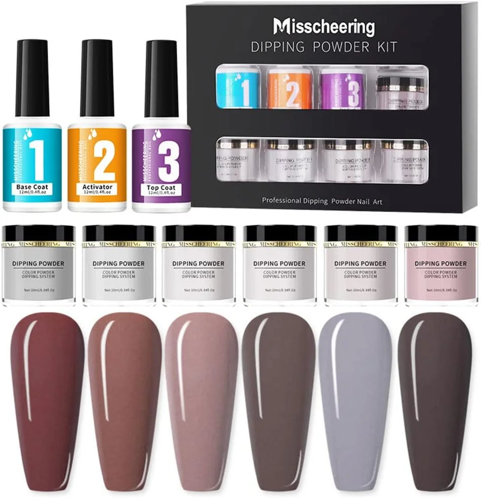 ست پودر دیپینگ ناخن با اکلیل هنری، شامل بیس کت، تاپ کت و فعال کننده برای مانیکور فرنچ، بدون نیاز به لامپ UV LED