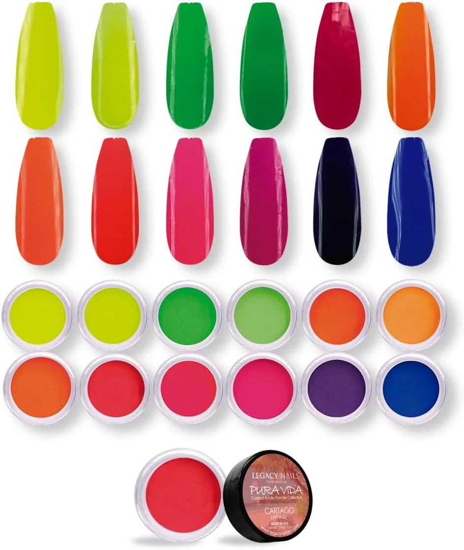 مجموعه پودر اکریلیک ناخن LEGACY NAILS - مجموعه پودر هنری حرفه ای 12 رنگ برای مانیکور DIY برای دیپ و اکستنشن اکریلیک (مجموعه Pura Vida)