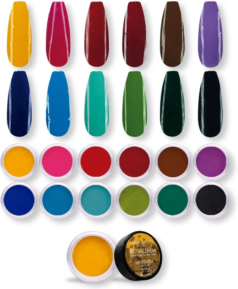 مجموعه پودرهای اکریلیک LEGACY NAILS - مجموعه 12 رنگ پودر هنری حرفه ای مانیکور DIY برای دیپ و اکستنشن های اکریلیک (مجموعه Rosalinda)