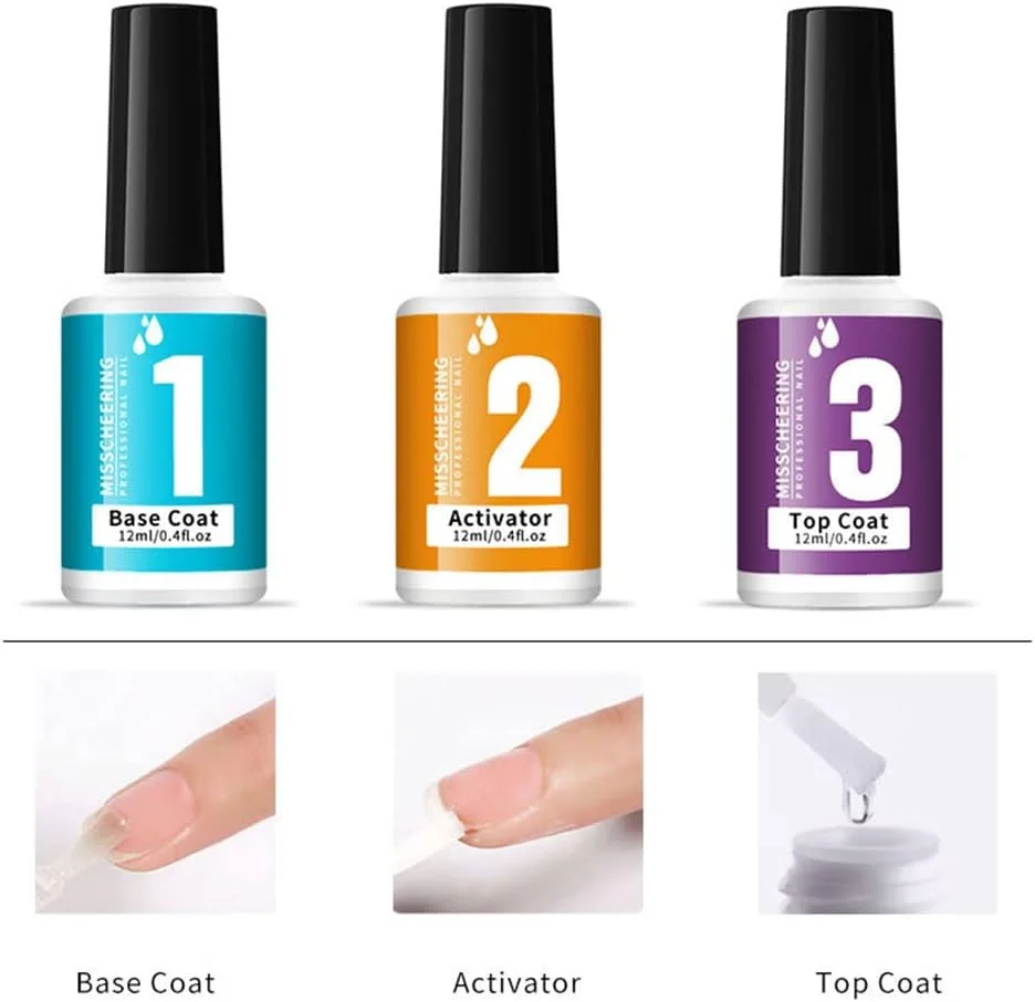 ست پودر دیپینگ ناخن با اکلیل هنری، شامل بیس کت، تاپ کت و فعال کننده برای مانیکور فرنچ، بدون نیاز به لامپ UV LED