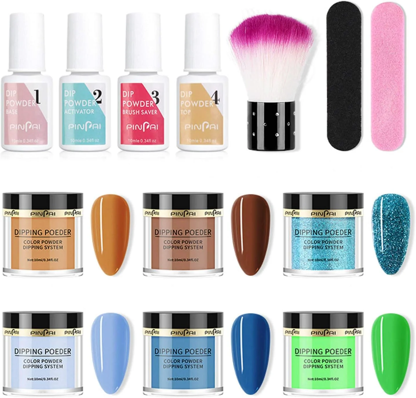 ست پودر دیپینگ ناخن ۱۳ تکه، کم بو، بیس و تاپ کت، فعال کننده، محافظ برس، پرداخت براق، کیت مانیکور حرفه ای، بادوام، استفاده آسان، برای سالن و استفاده خانگی، طراحی ناخن