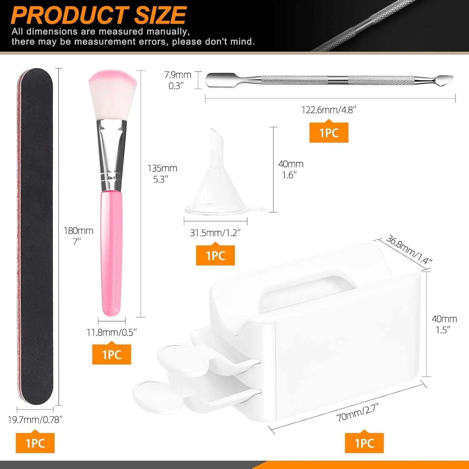 ست سینی بازیافت پودر دیپ ناخن 7 تکه شامل سینی پودر دیپ با قاشق، برس گرد و غبار ناخن، عقب زننده کوتیکول ناخن، سوهان ناخن، قیف برای مانیکور ناخن