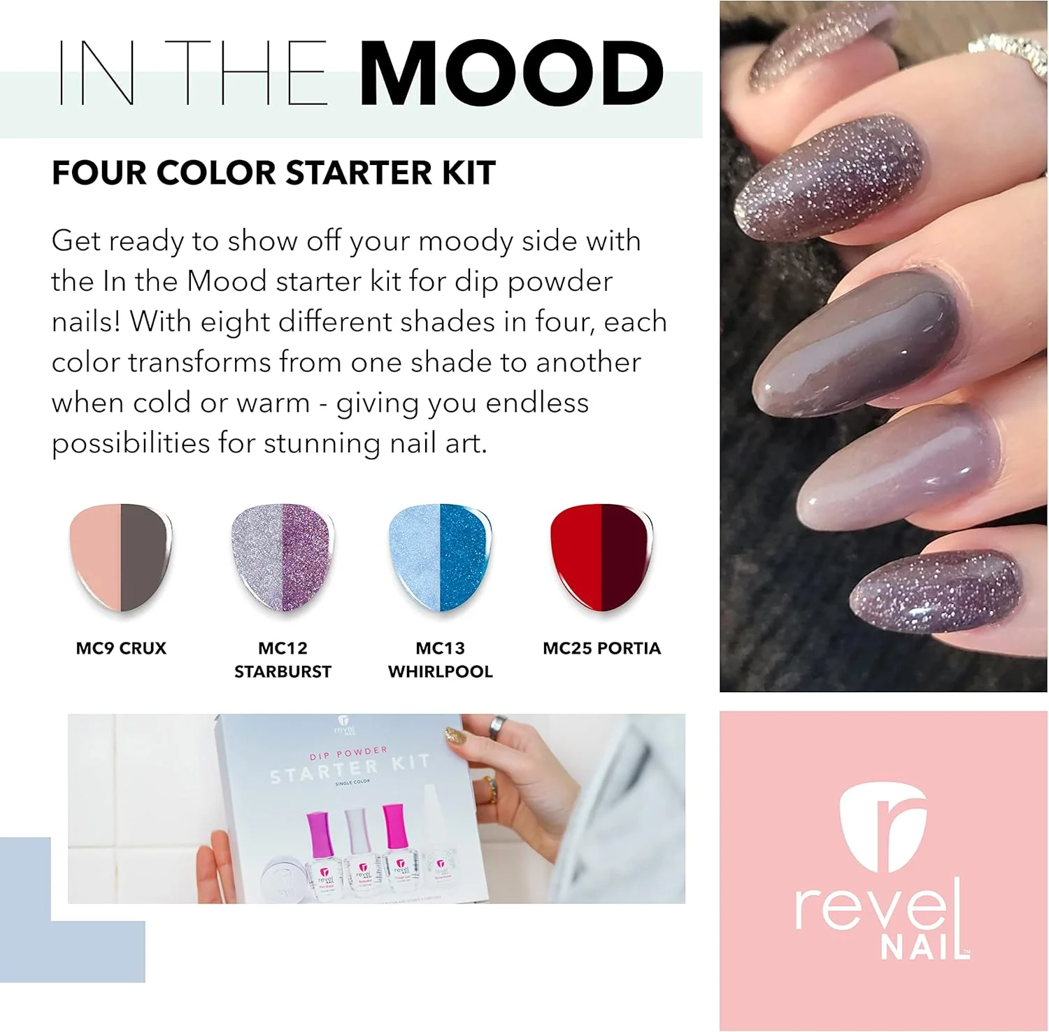 پودر دیپ ناخن رول - کیت استارتر 4 رنگ، ست مانیکور با چهار پودر دیپ و ست مایع دیپ. In the Mood