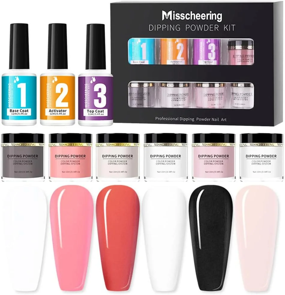 ست پودر دیپینگ ناخن با ژل فعال کننده بیس کت و تاپ کت برای ست مانیکور اکستنشن فرانسوی هنر DIY در خانه بدون نیاز به لامپ UV LED