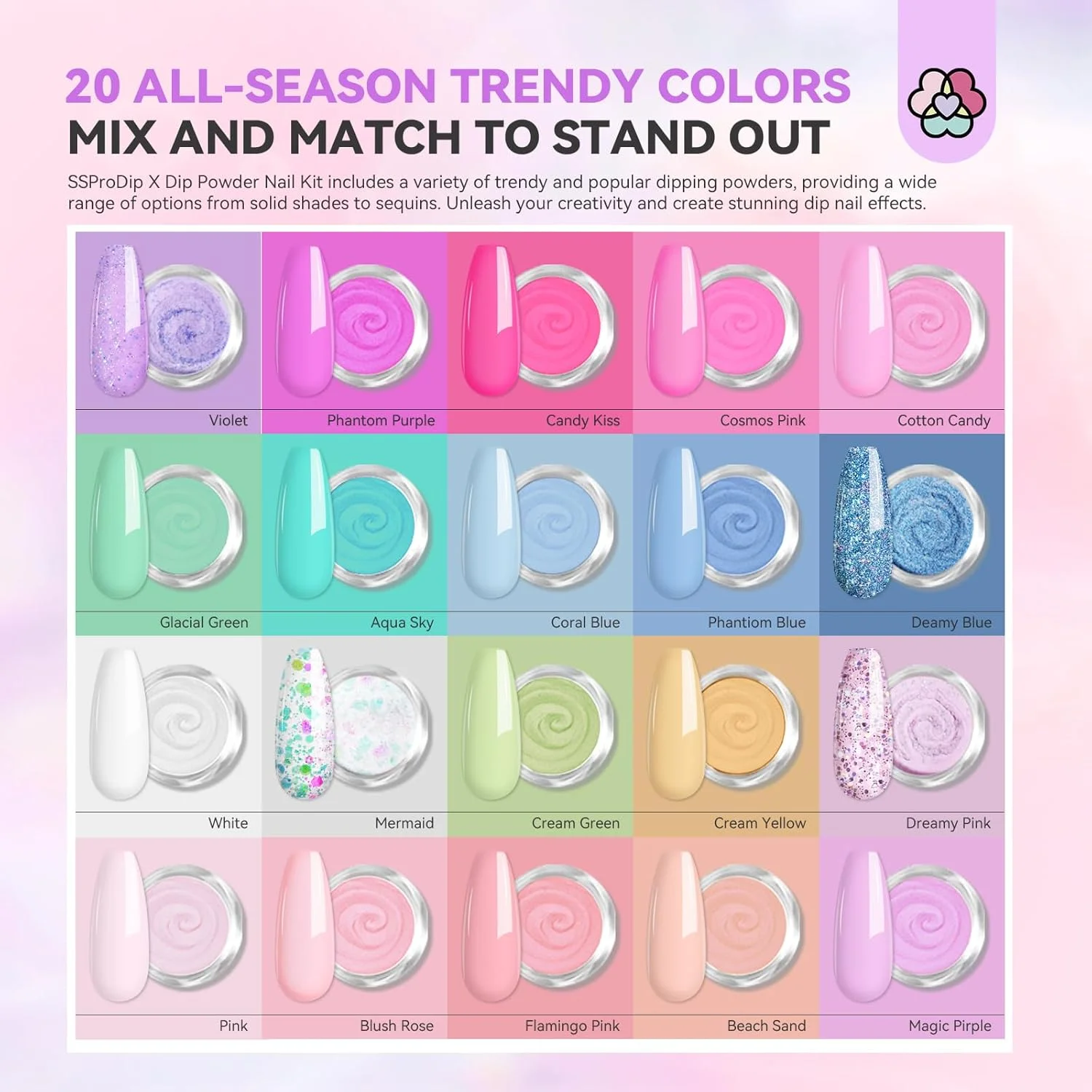 ست پودر دیپ ناخن SAVILAND با دریل: 20 رنگ روشن پودر دیپ کراتین اکریلیک، ست مبتدی با روغن VE و کرچک، بیس فعال کننده و تاپ کت برای طراحی ناخن آمبره فرانسوی، مانیکور سالنی تابستانی