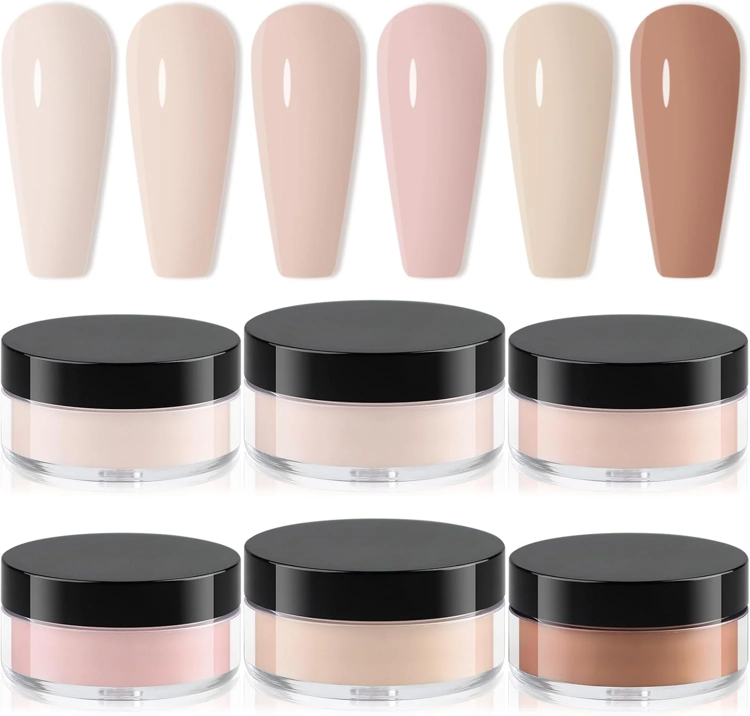 ست پودر اکریلیک ناخن EBANKU، مجموعه پودر دیپ چند رنگ برای کاشت ناخن، 6 عددی