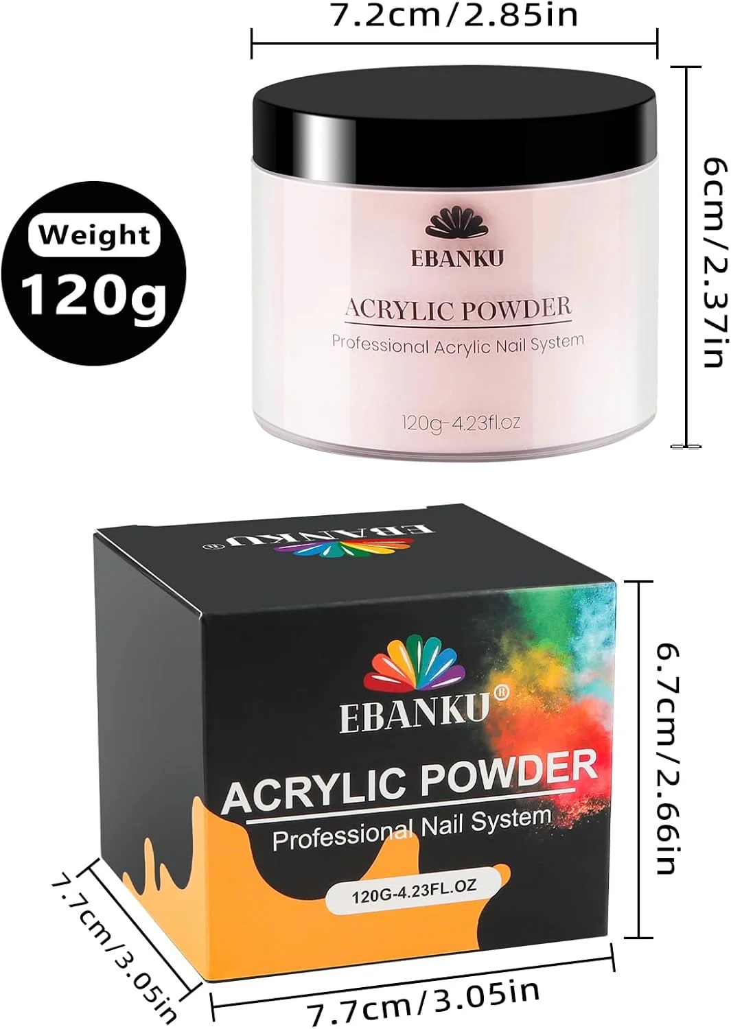 پودر اکریلیک عمیق رنگ پوست EBANKU، 120 گرم، ظرفیت بزرگ، پودر دیپ اکریلیک فرانسوی حرفه ای برای کاشت ناخن اکریلیک، طراحی ناخن، ماندگاری طولانی، بدون نیاز به دستگاه UV