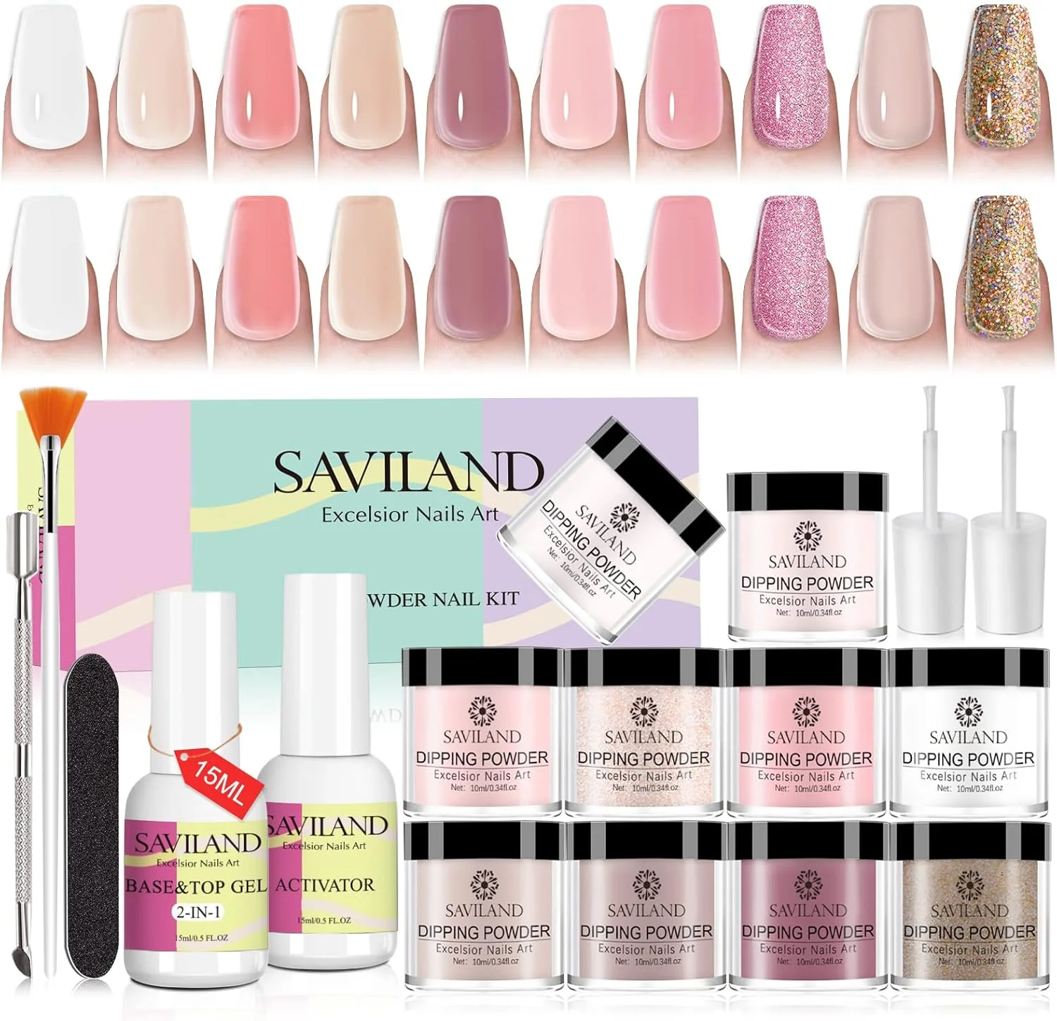ست پودر کاشت ناخن 17 تکه ساویلند: ست پودر کاشت ناخن صورتی کالباسی 10 رنگ پودر دیپ با بیس و تاپ کت 2 در 1 15 میلی لیتری، فعال کننده برای ترمیم ناخن ست پودر کاشت ناخن 17 تکه ساویلند: ست پودر کاشت ناخن صورتی کالباسی 10 رنگ پودر دیپ با بیس و تاپ کت 2 در 1 15 میلی لیتری، فعال کننده برای ترمیم ناخن