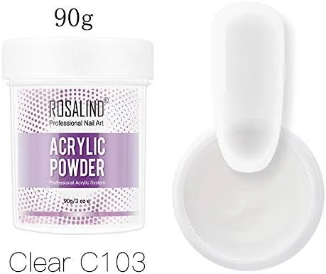 پودر اکریلیک رزالیند برای کاشت ناخن، طراحی ناخن، پلیمر کریستالی و ساخت ناخن (90 گرم، شفاف)