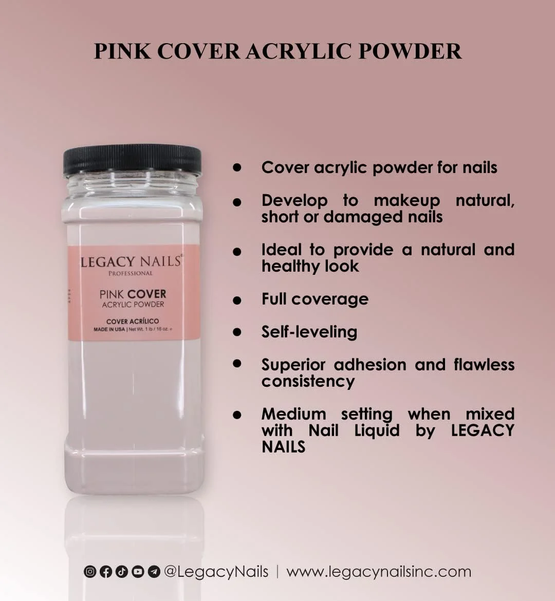 پودر اکریلیک پوششی حرفه ای Legacy Nails، 450 گرم - ایده آل برای طراحی ناخن فرانسوی، خلق طرح های هنری ناخن، اکستنشن ناخن که ظاهری سالم و طبیعی به ناخن ها می بخشد (صورتی پوششی)