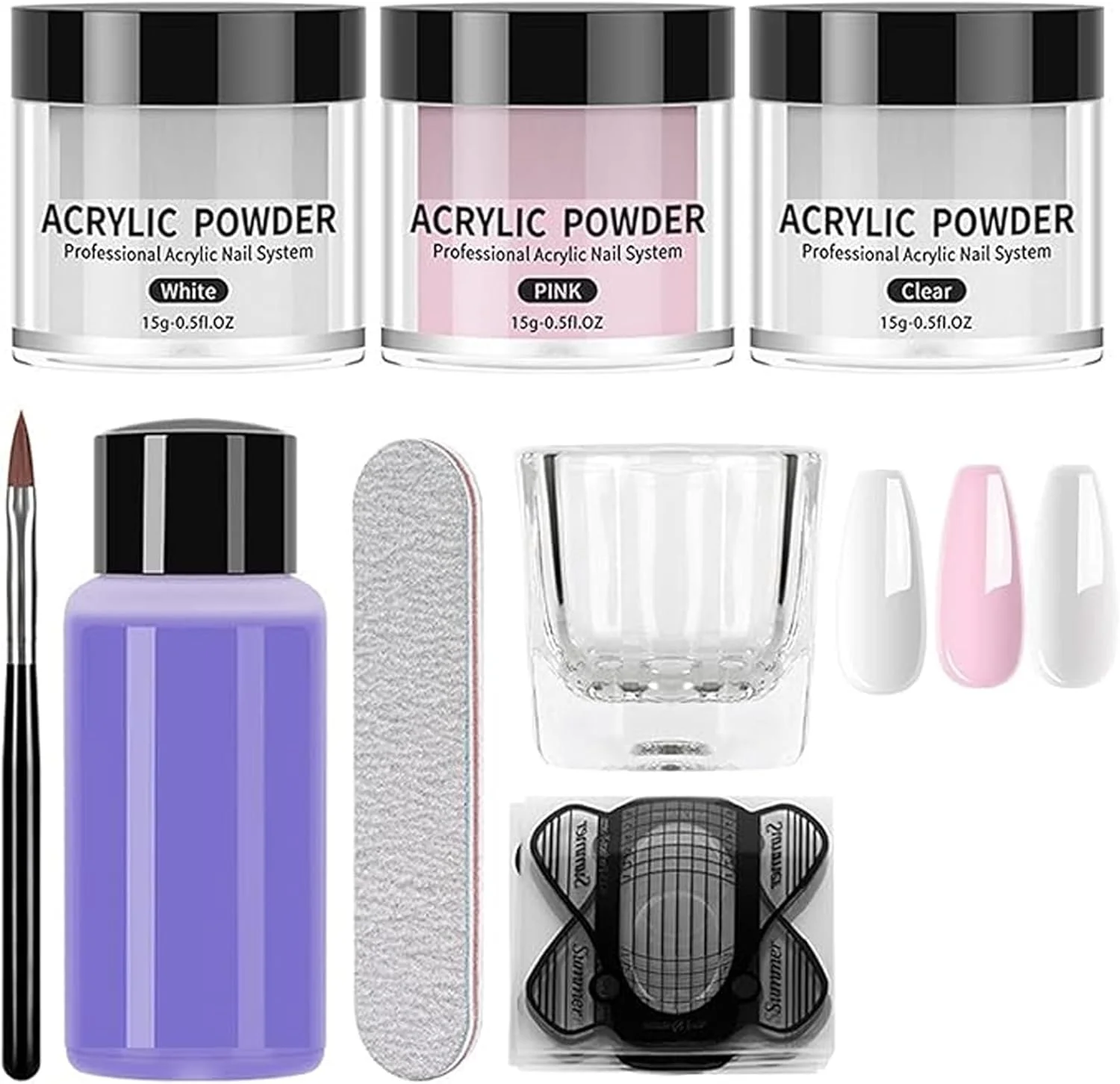 ست پودر اکریلیک ناخن، شامل 3 رنگ پودر اکریلیک 15 گرمی و مایع اکریلیک به همراه ست قلم موی اکریلیک ناخن، مناسب برای کاشت ناخن اکریلیک شفاف، صورتی و سفید، با ماندگاری طولانی برای طراحی ناخن بانوان ست پودر اکریلیک ناخن، شامل 3 رنگ پودر اکریلیک 15 گرمی و مایع اکریلیک به همراه ست قلم موی اکریلیک ناخن، مناسب برای کاشت ناخن اکریلیک شفاف، صورتی و سفید، با ماندگاری طولانی برای طراحی ناخن بانوان