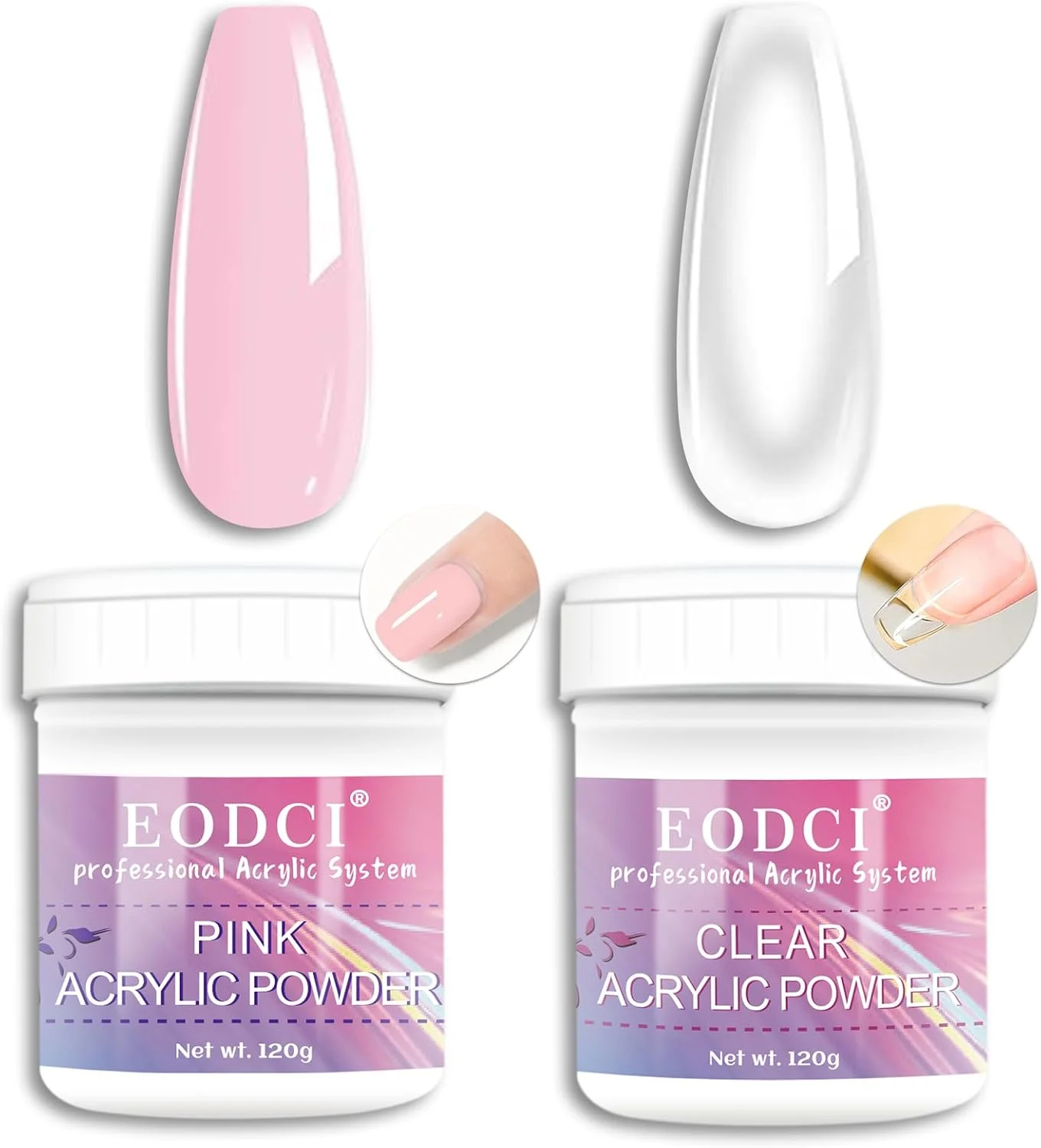 پودر اکریلیک ناخن صورتی/شفاف، 2 عدد پودر پلیمر اکریلیک حرفه ای 120 گرمی برای مانیکور ناخن فرانسوی سه بعدی، اکستنشن ناخن، حکاکی ناخن، اکریلیک با ظرفیت بزرگ 240 گرم