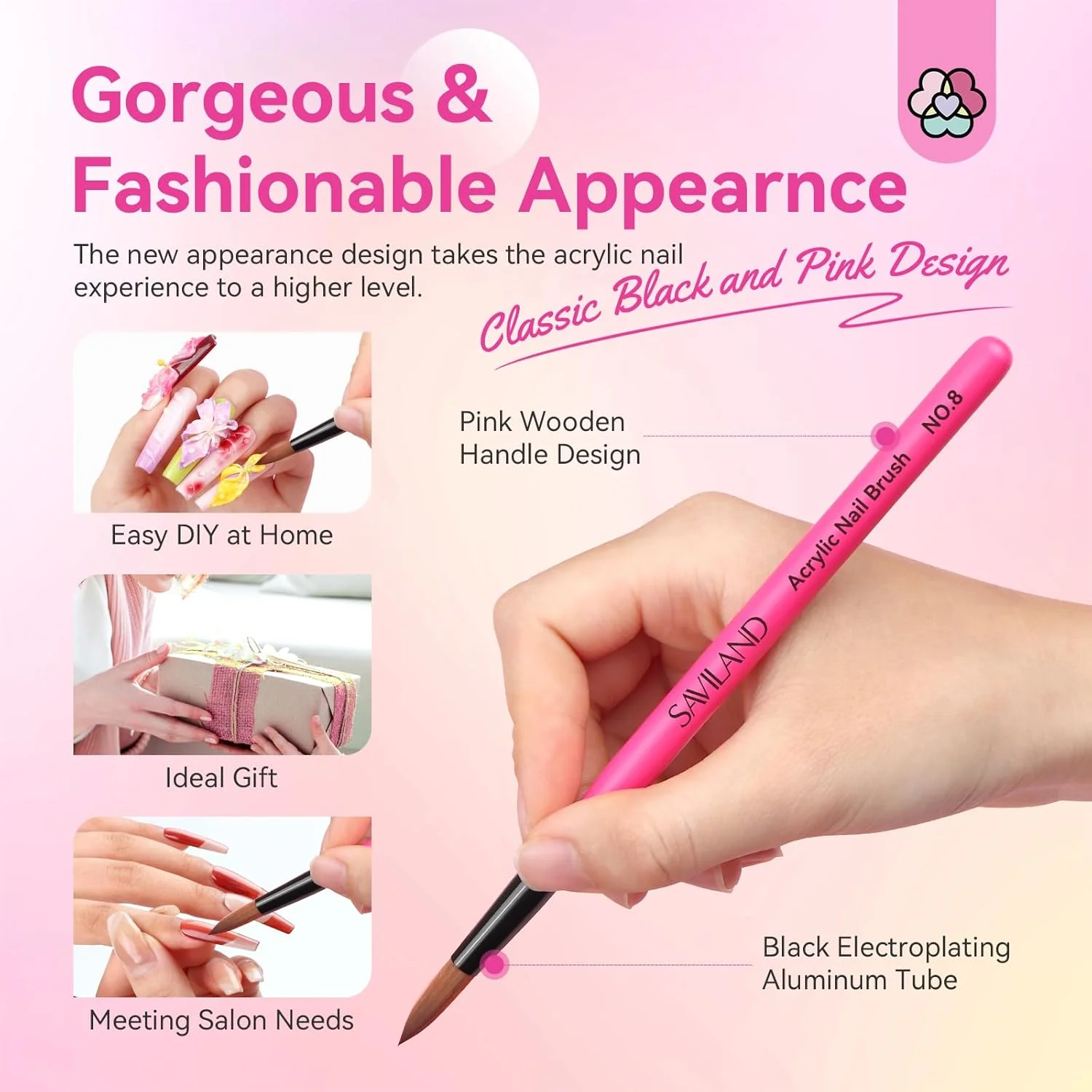 ست قلم موی کاشت ناخن اکرلیک SAVILAND: سایزهای 8، 10، 14، مناسب برای استفاده حرفه ای از پودر اکرلیک، اکستنشن ناخن، طراحی سه بعدی، مناسب برای استفاده خانگی و سالن، ابزار مانیکور صورتی ست قلم موی کاشت ناخن اکرلیک SAVILAND: سایزهای 8، 10، 14، مناسب برای استفاده حرفه ای از پودر اکرلیک، اکستنشن ناخن، طراحی سه بعدی، مناسب برای استفاده خانگی و سالن، ابزار مانیکور صورتی