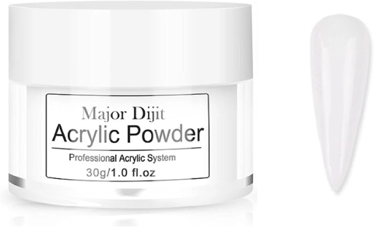 پودر اکریلیک شفاف 30 گرمی MAJOR DIJIT برای کاشت ناخن، طراحی ناخن، مانیکور، ژل اکریلیک، لاک ژل هیبرید UV پلی ژل (شفاف)