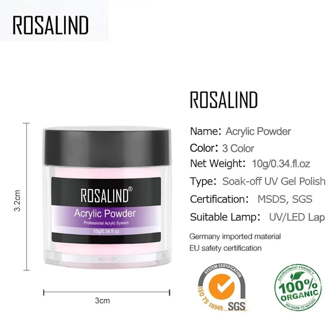 پودر اکریلیک ROSALIND برای کاشت ناخن، تزئینات طراحی ناخن، ست کیت مانیکور کریستالی، لوازم جانبی حرفه ای ناخن (RL-10g-201)