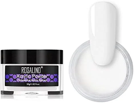 پودر اکریلیک ROSALIND برای کاشت ناخن، طراحی ناخن، پلیمر کریستالی، پودر اکریلیک سازنده برای هنر ناخن (30 گرم، سفید)