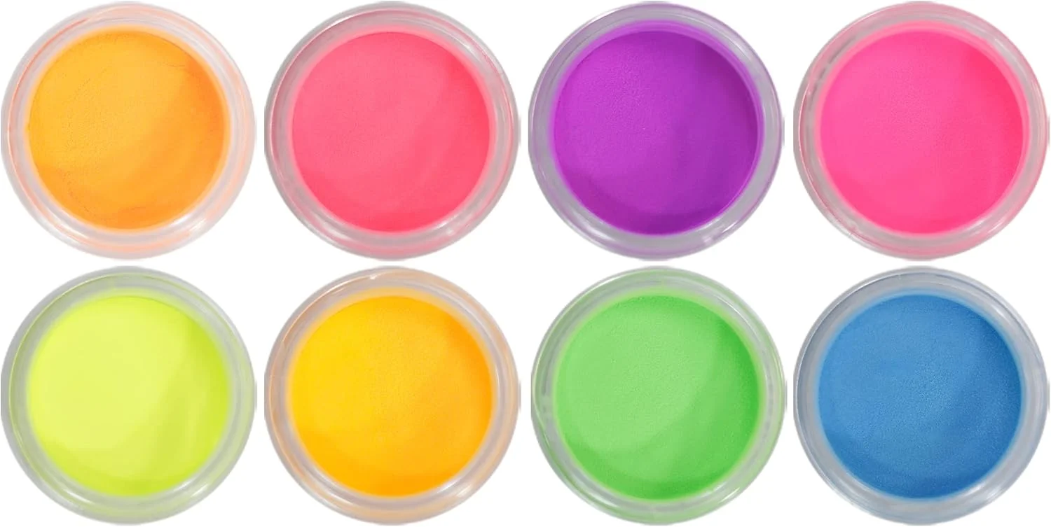 مجموعه پودر اکریلیک رنگ نئون NAIL FAC TORY FACTORY، درخشان در تاریکی، 8 رنگ نئون پودر اکریلیک ناخن برای طراحی و کاشت ناخن اکریلیک، 3.5 گرم در هر رنگ.