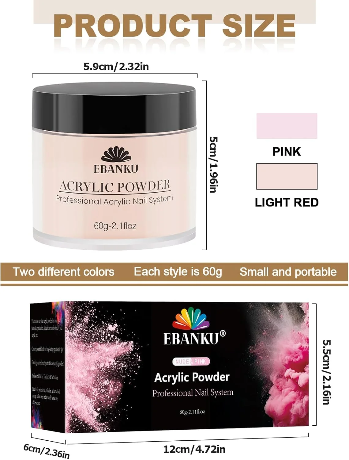 مجموعه پودر اکریلیک EBANKU، 2 رنگ، پودر ناخن اکریلیک صورتی، پودر اکریلیک حرفه ای برای کاشت ناخن اکریلیک مجموعه پودر اکریلیک EBANKU، 2 رنگ، پودر ناخن اکریلیک صورتی، پودر اکریلیک حرفه ای برای کاشت ناخن اکریلیک